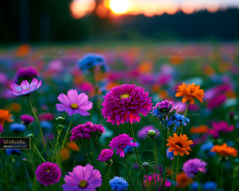 Flowers Bloom in a Field During Sunset With Vibrant Colors
