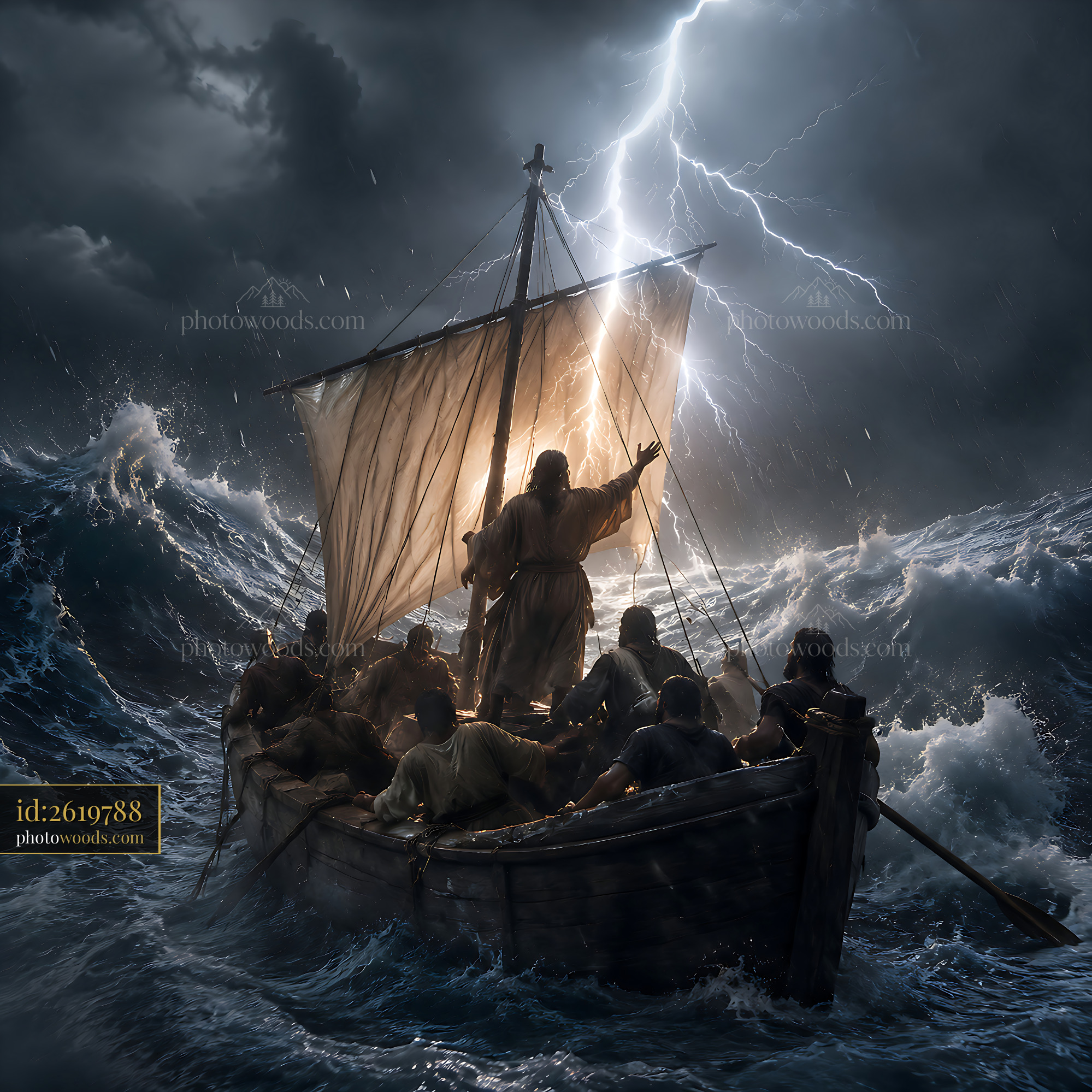 People in a Boat During a Storm With Lightning and Rough Waves