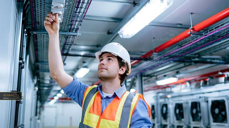 Heating Technician Checking Temperature Sensors in Industrial Setting