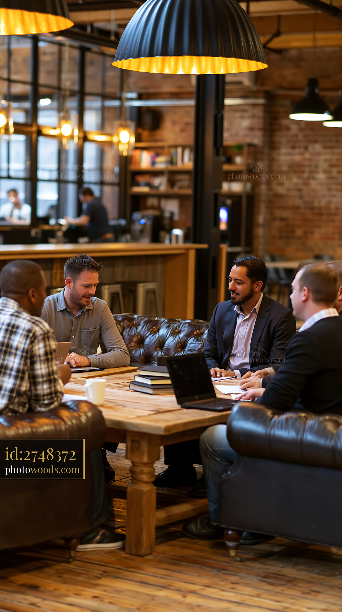 Support Group Meeting in a Cafe Setting With Five Men
