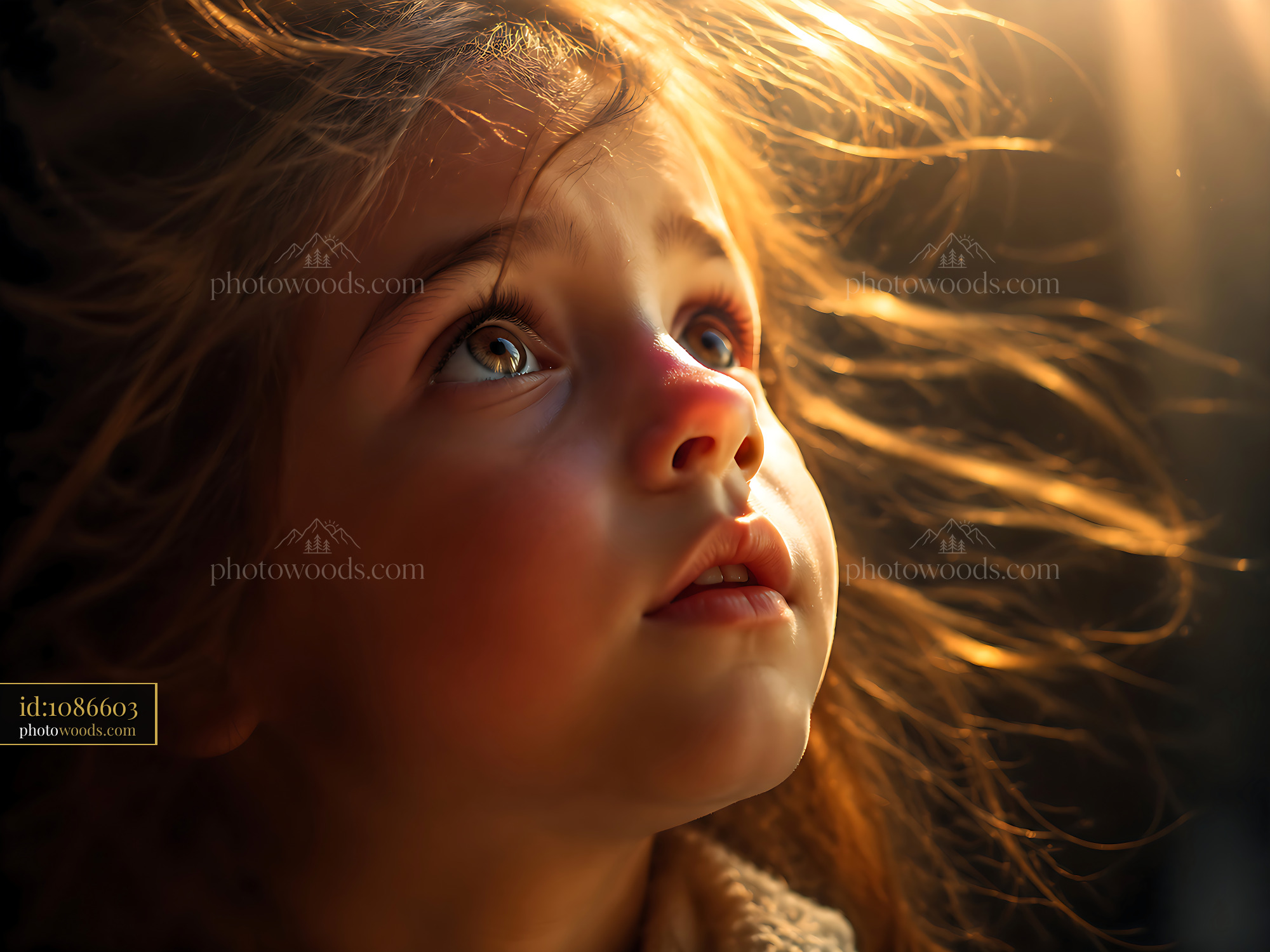 Girl Gazes Upward With Curious Expression in Soft Light