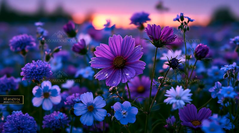 Flowers Bloom in a Colorful Field During Sunset