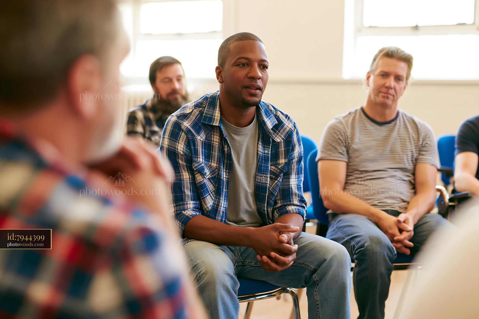 Support Group Session With Men Sitting in a Circle