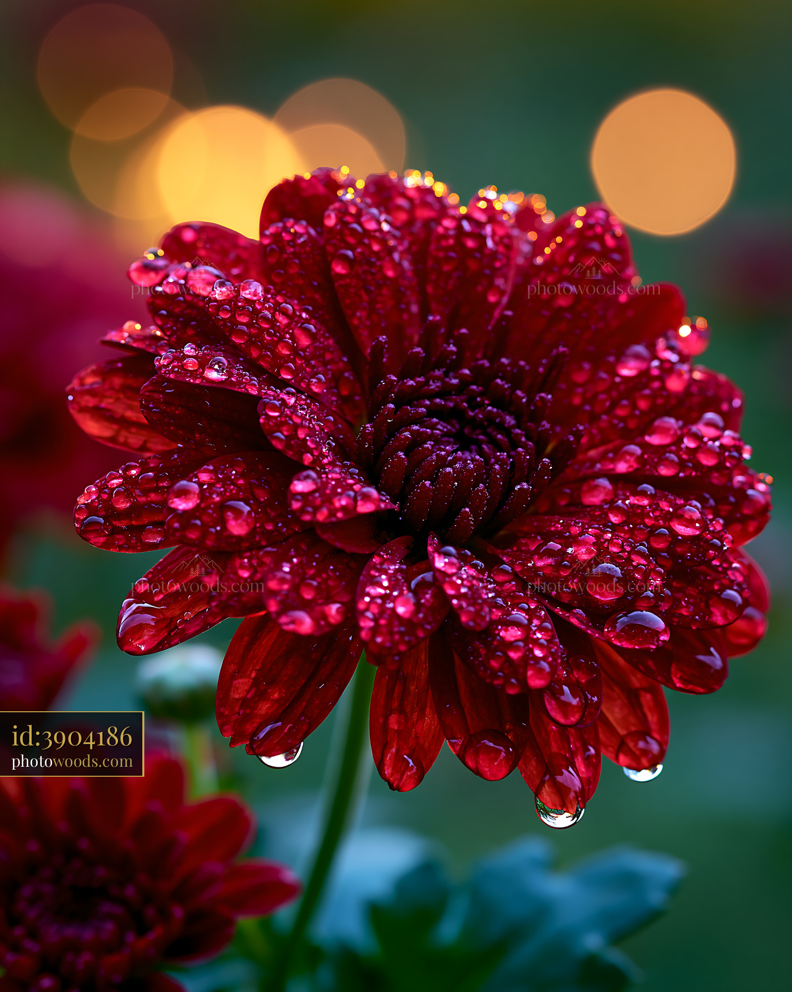 Red Flower With Water Droplets in Soft Light Background