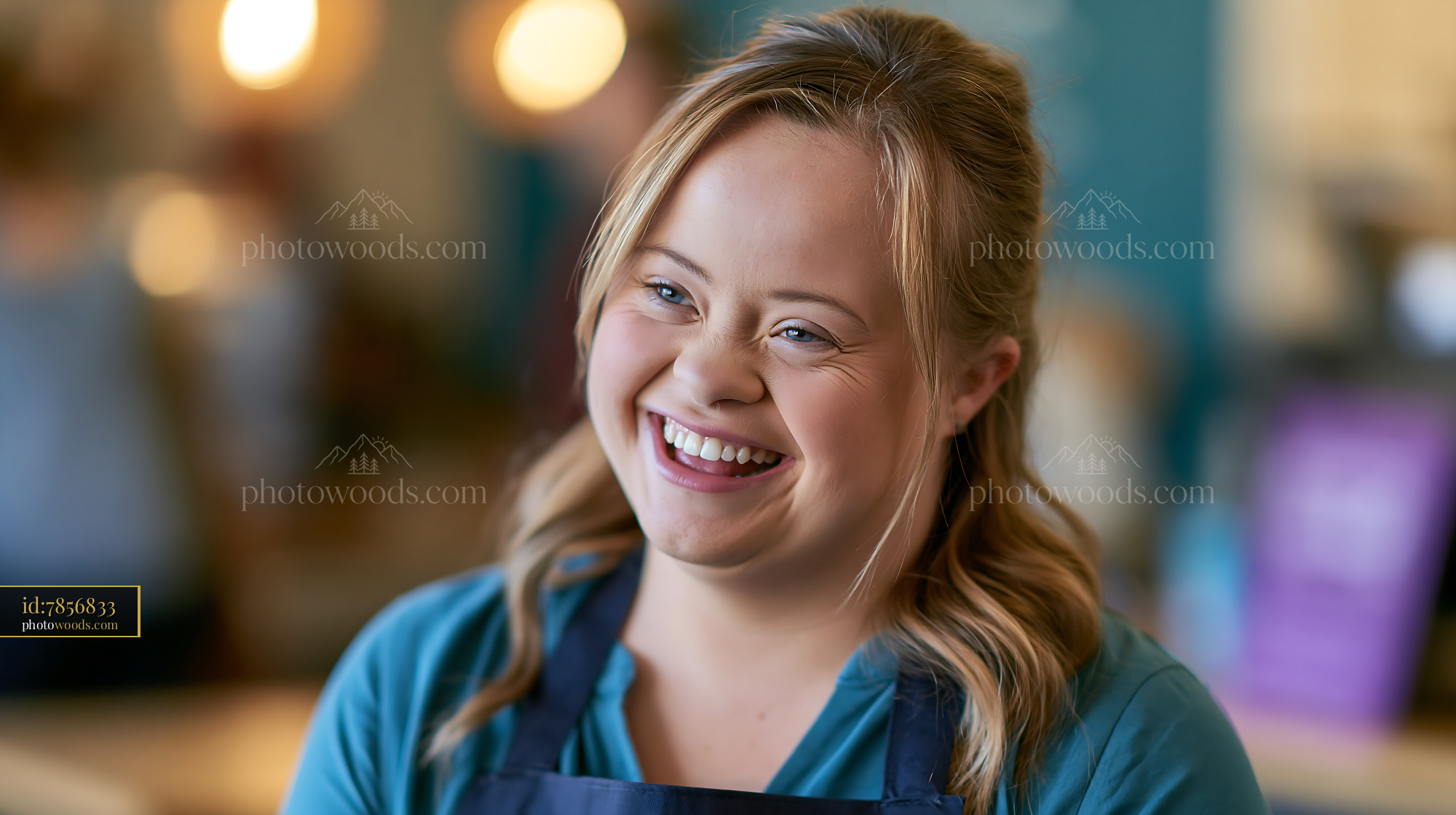 Laughing Barista With Down Syndrome at a Cafe