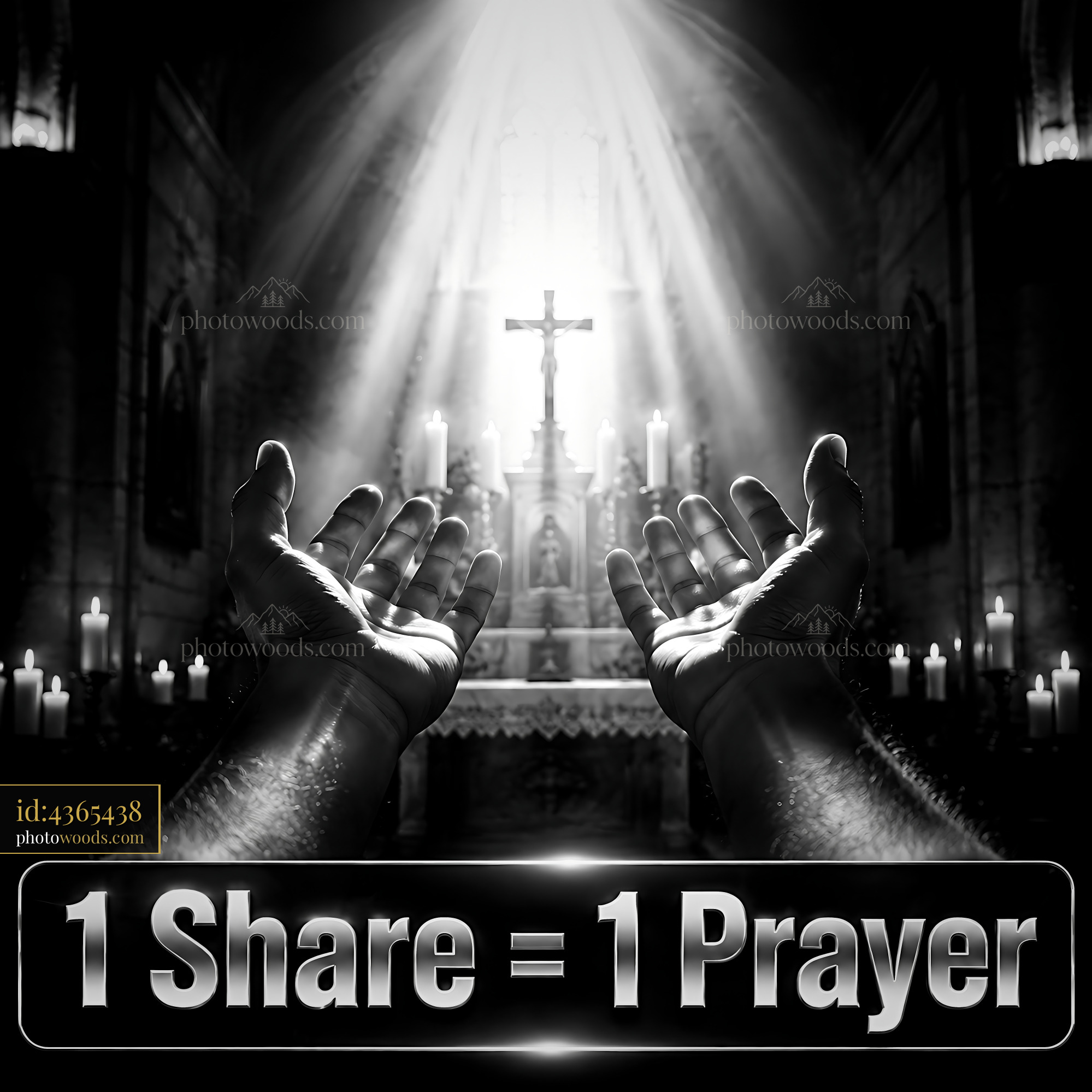 Hands Raised in Prayer With Light Shining on an Altar