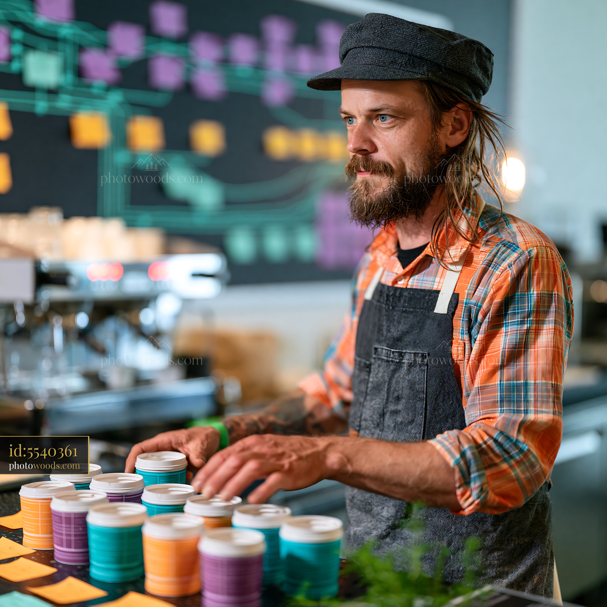 Barista Handling Reusable Deposit Cups in a Cafe Setting
