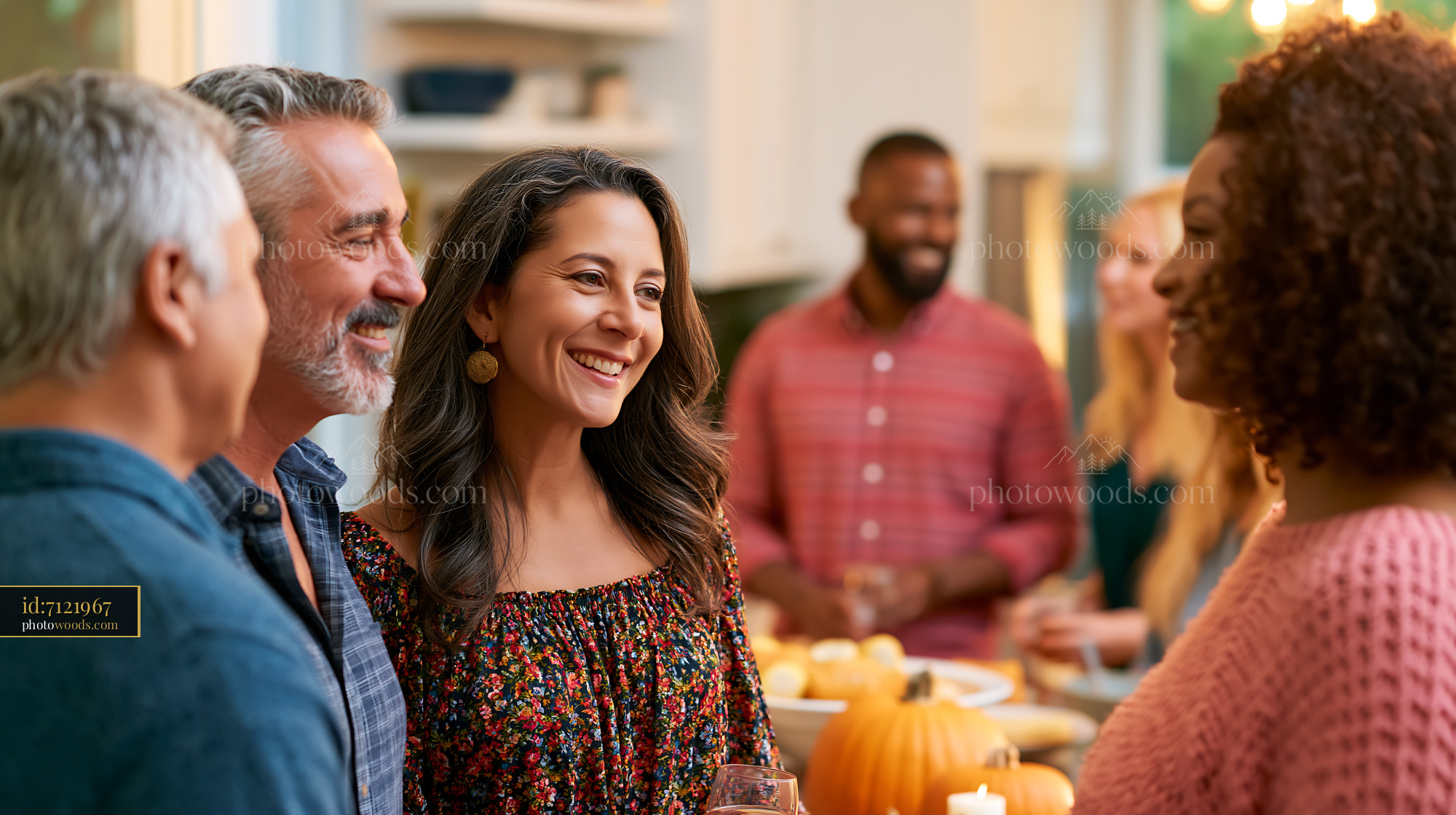 Neighbors at Local Harvest Festival Enjoying Conversation and Food