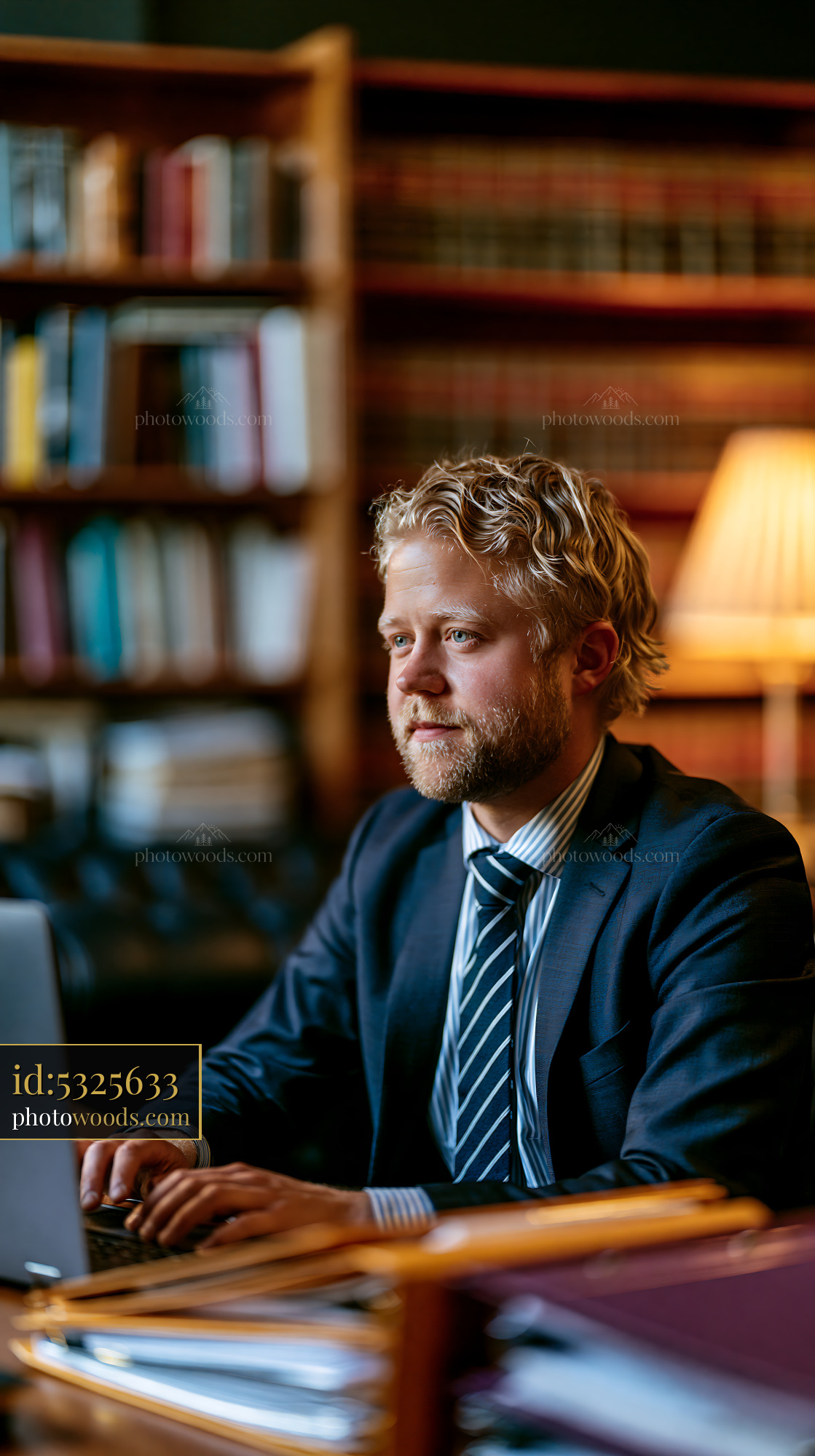Young Professional in a Video Interview at a Library Setting