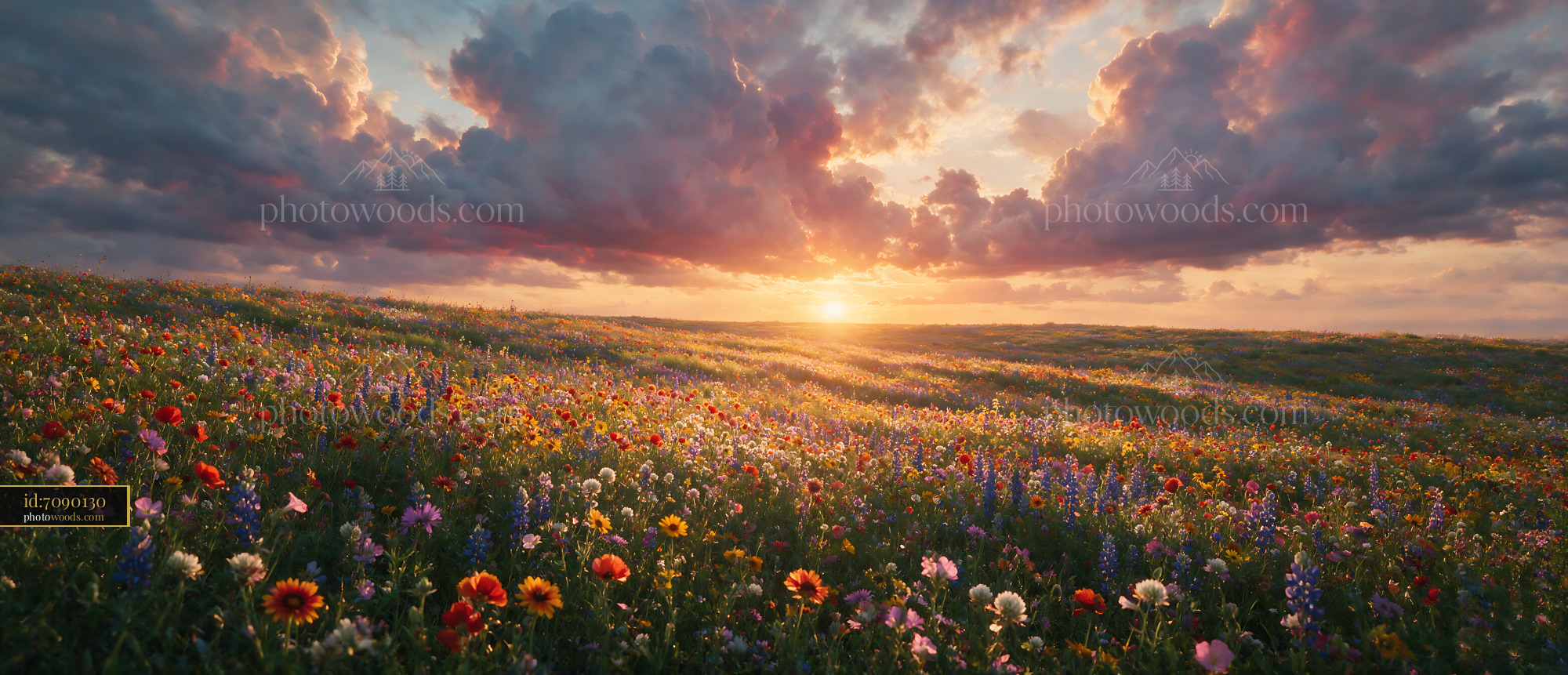 Wildflowers Blooming at Sunset in a Vibrant Meadow