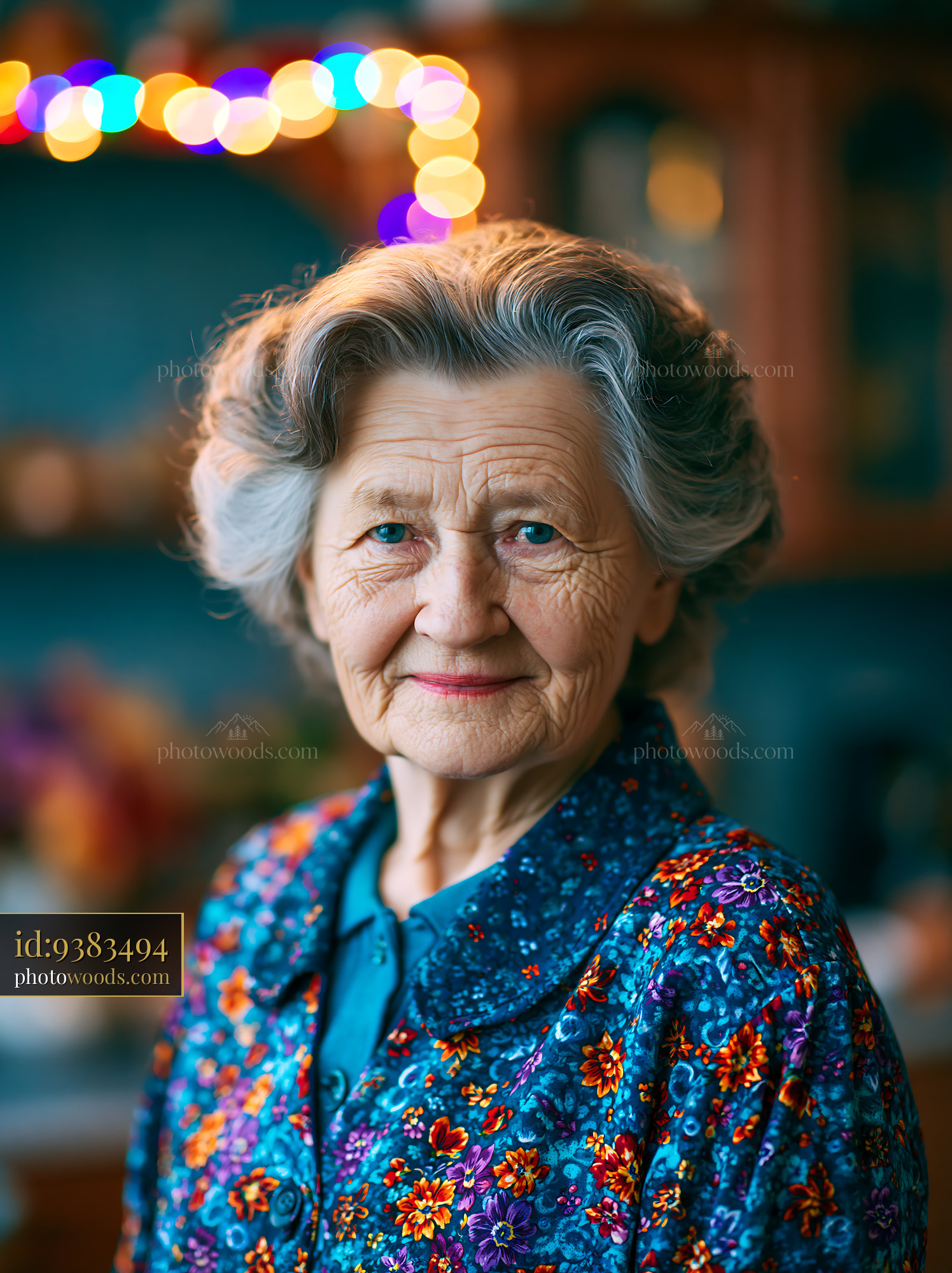 Elderly Woman Stands Smiling in a Cozy Kitchen Setting