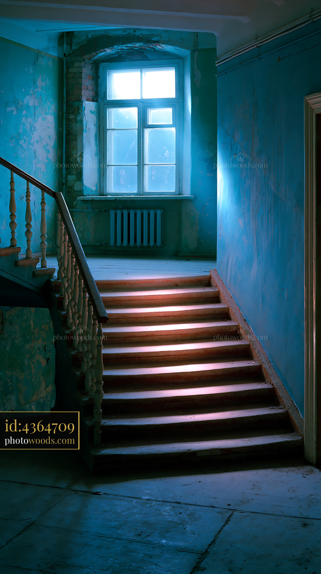Decaying Stairwell in a Panel Apartment Block With a Window