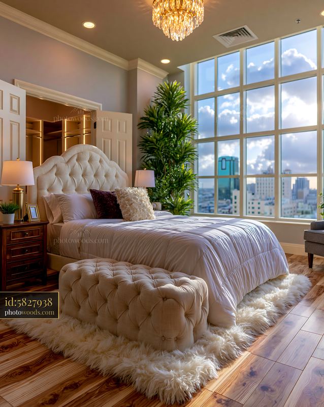 Penthouse Bedroom With Skyline View and Modern Decor
