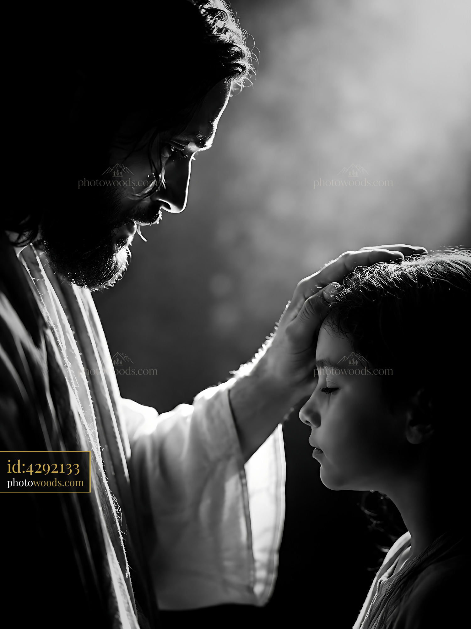 Jesus Blessing a Child With a Gentle Touch and Compassionate Gaze
