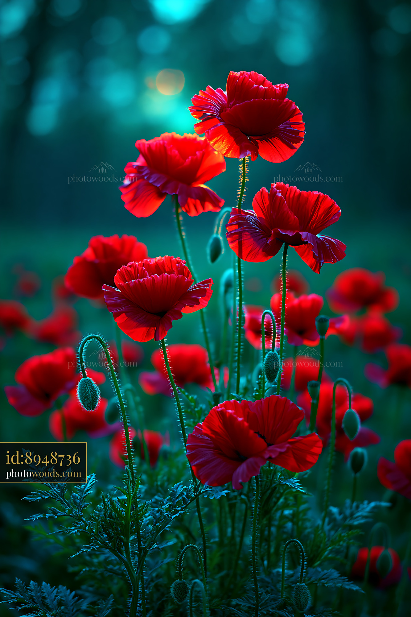 Red Poppies Bloom in a Field During Sunset With Soft Light