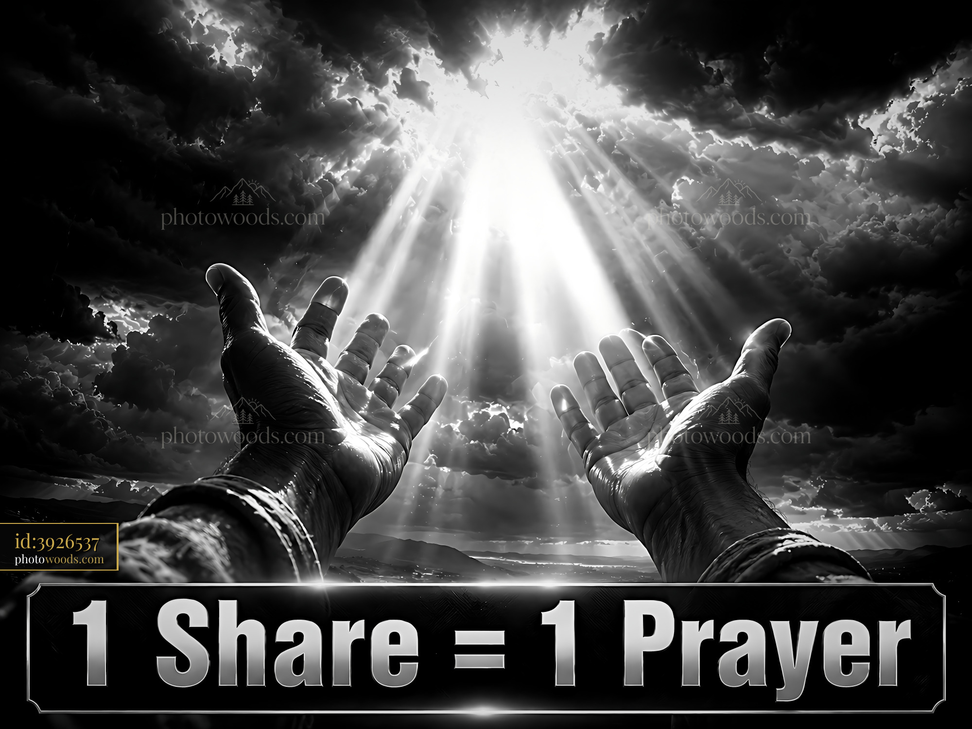 Hands Raised to the Sky, Light Shining Through Dark Clouds
