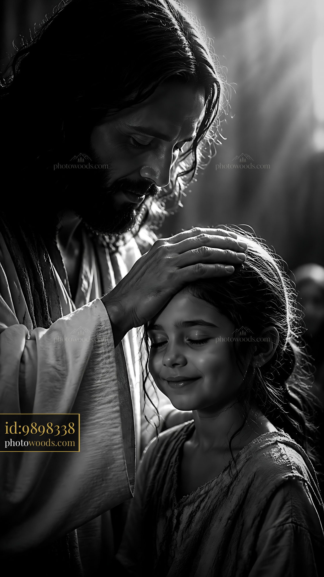 Jesus Blesses a Young Girl in a Soft Light Setting