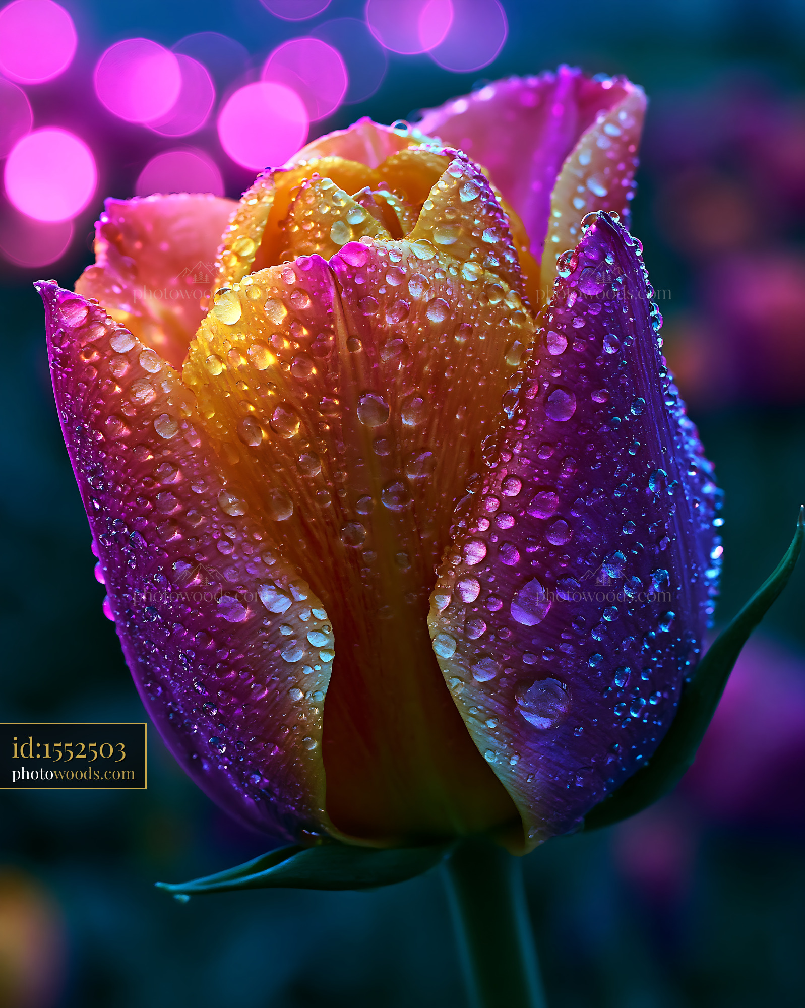 Flower With Water Droplets Showing Vibrant Colors in Soft Light