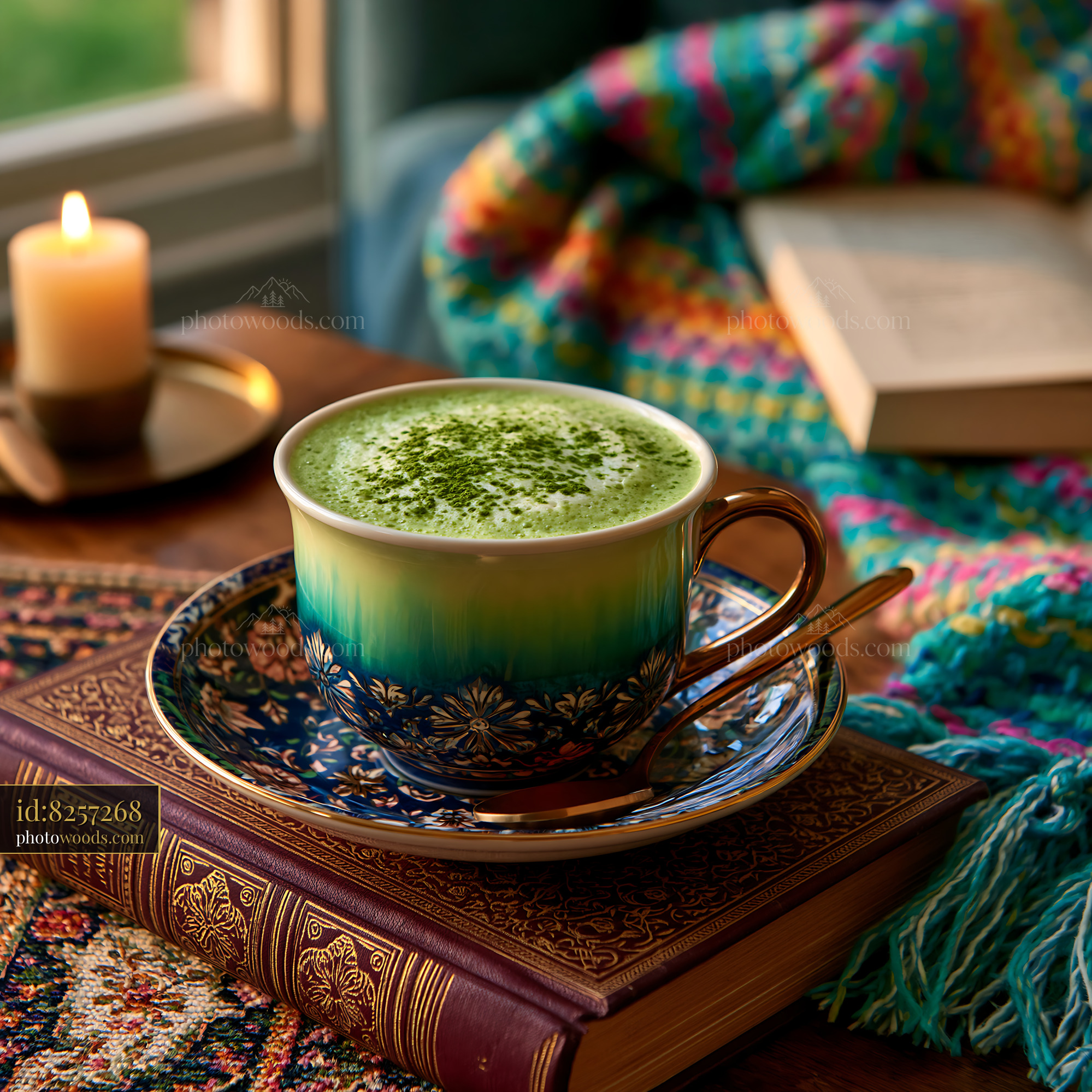Creamy Matcha Latte in Decorative Cup With Green Gradient