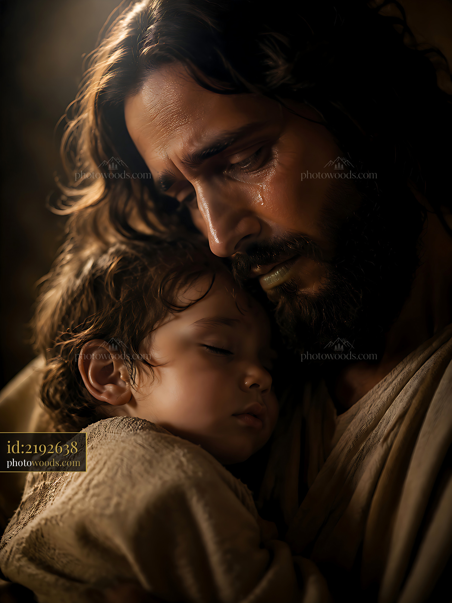 Man Holding Child in Close Embrace Showing Love and Care