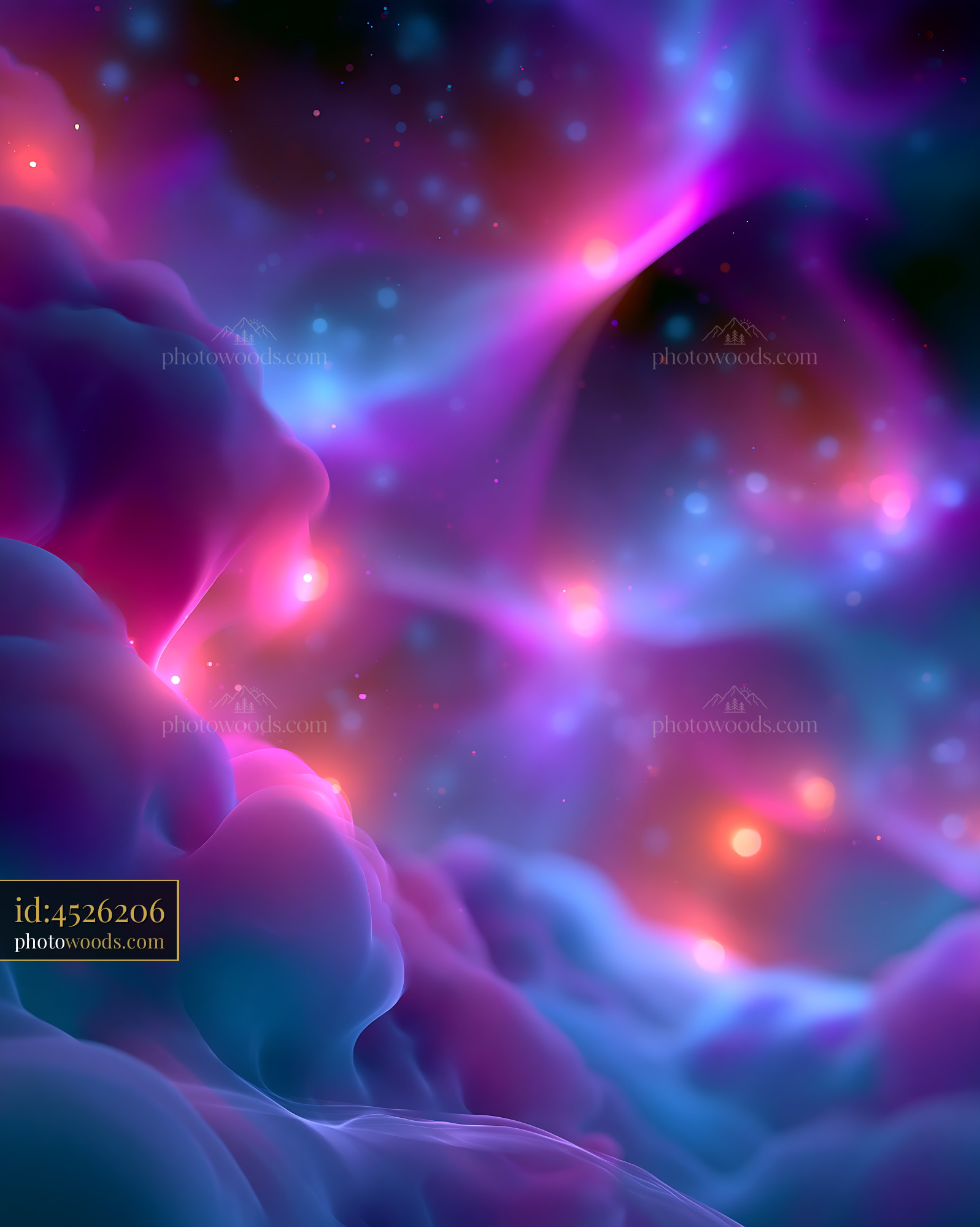 Colorful Abstract Cosmic Landscape With Glowing Lights and Clouds