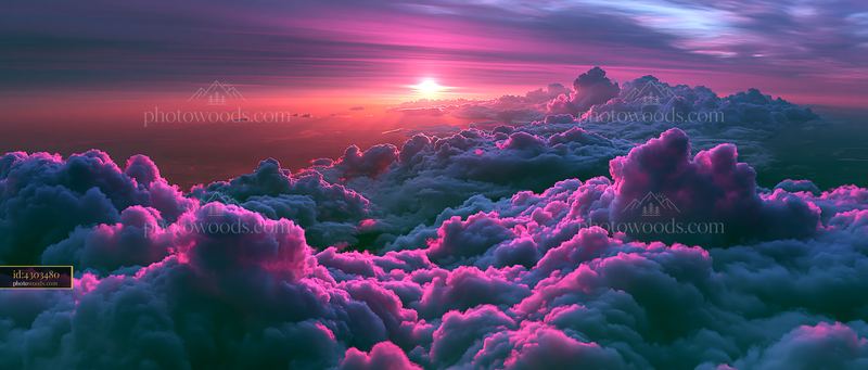 Dramatic sunset above glowing clouds