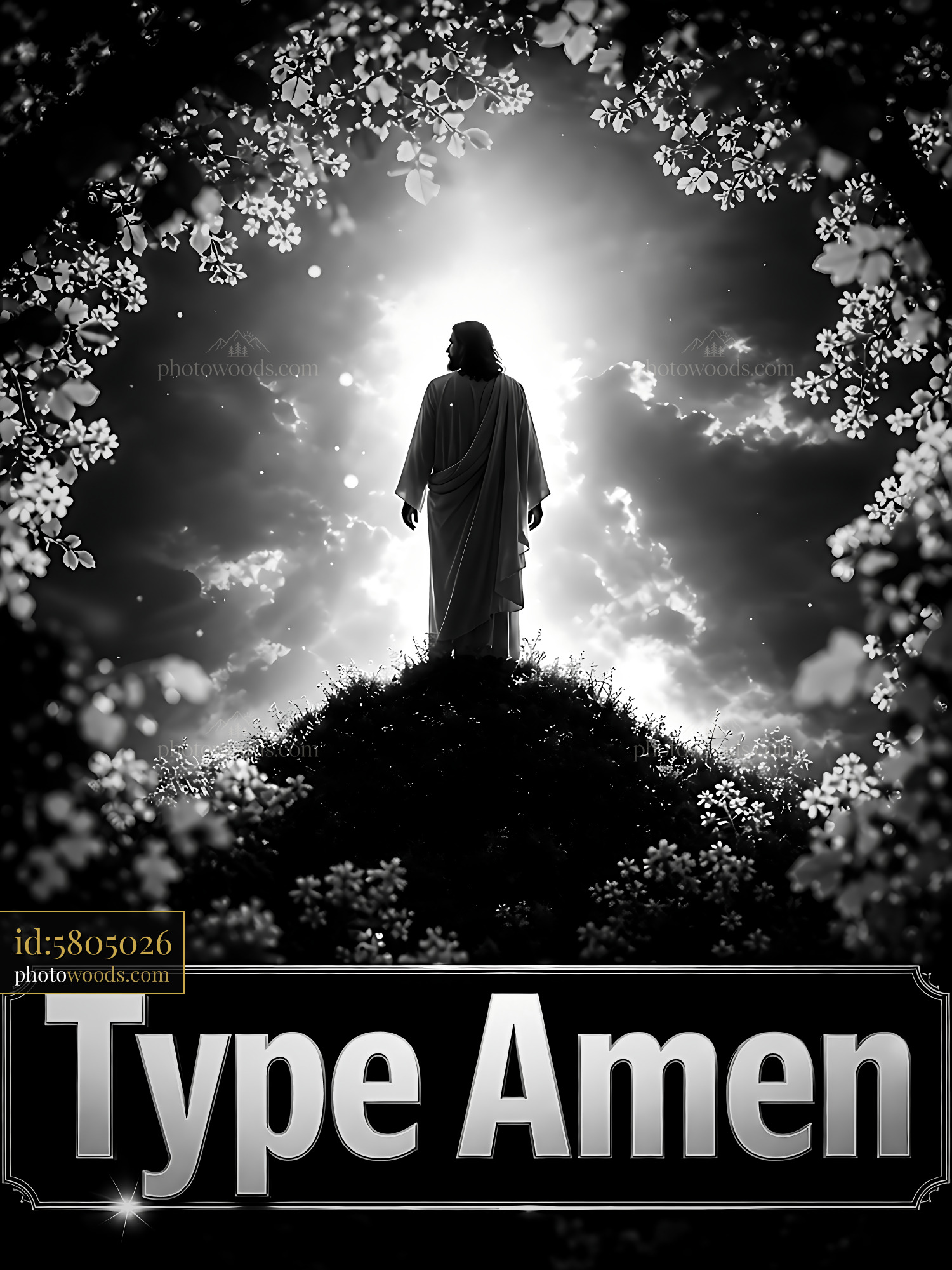 Figure on Hill Surrounded by Light, Nature in Black and White