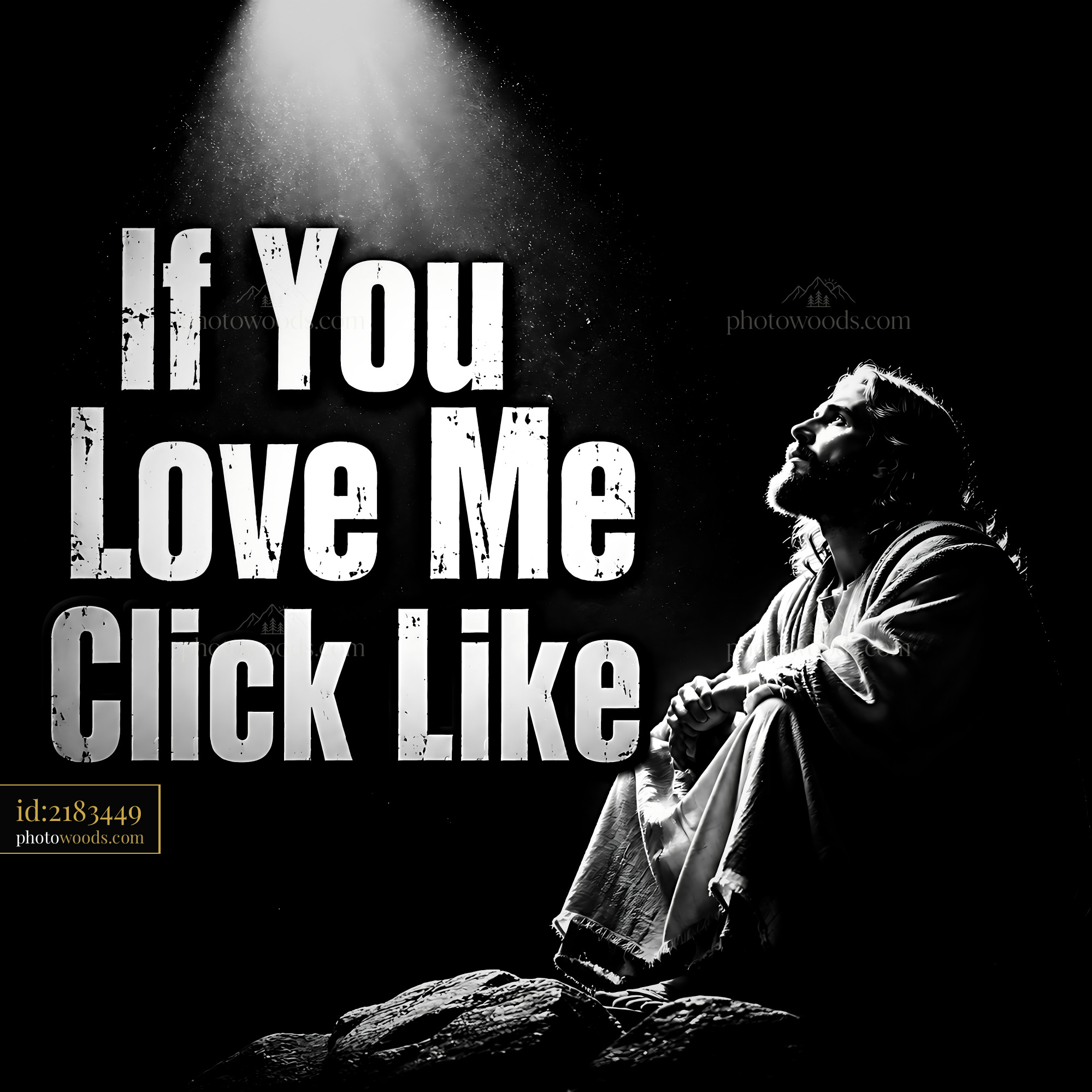 Jesus Sitting in Prayer Under Spotlight in Dark Space