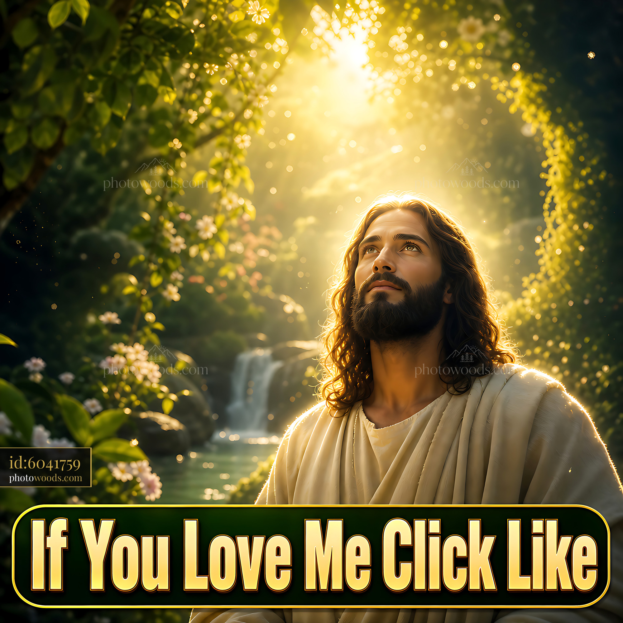 Jesus Standing in Nature, Looking Upwards With Soft Sunlight