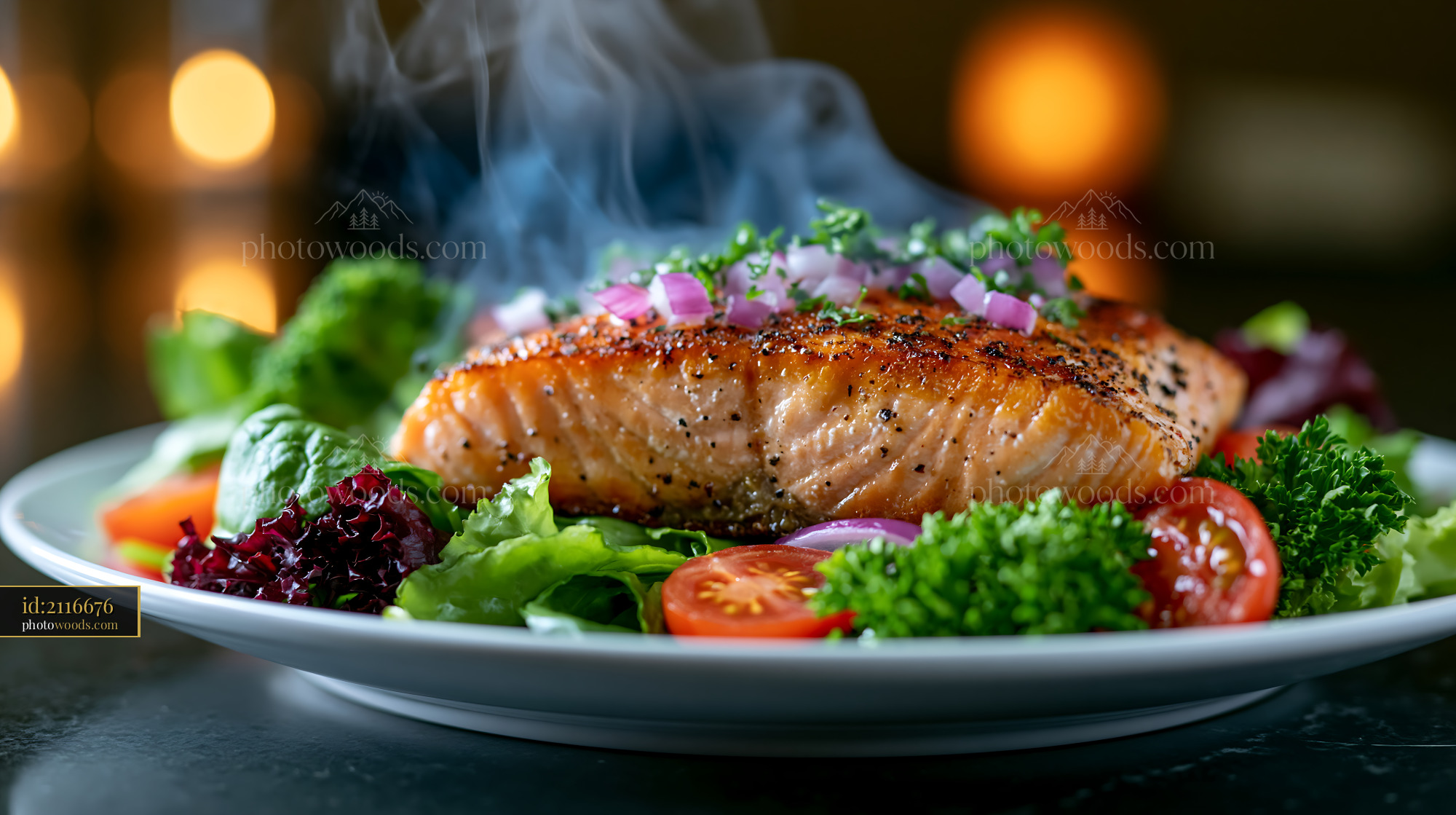 Seared Salmon Fillet on Fresh Greens With Vegetables