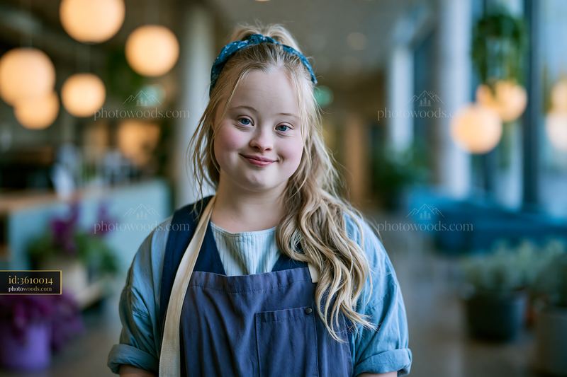 Young Woman With Down Syndrome Working in Bakery Environment