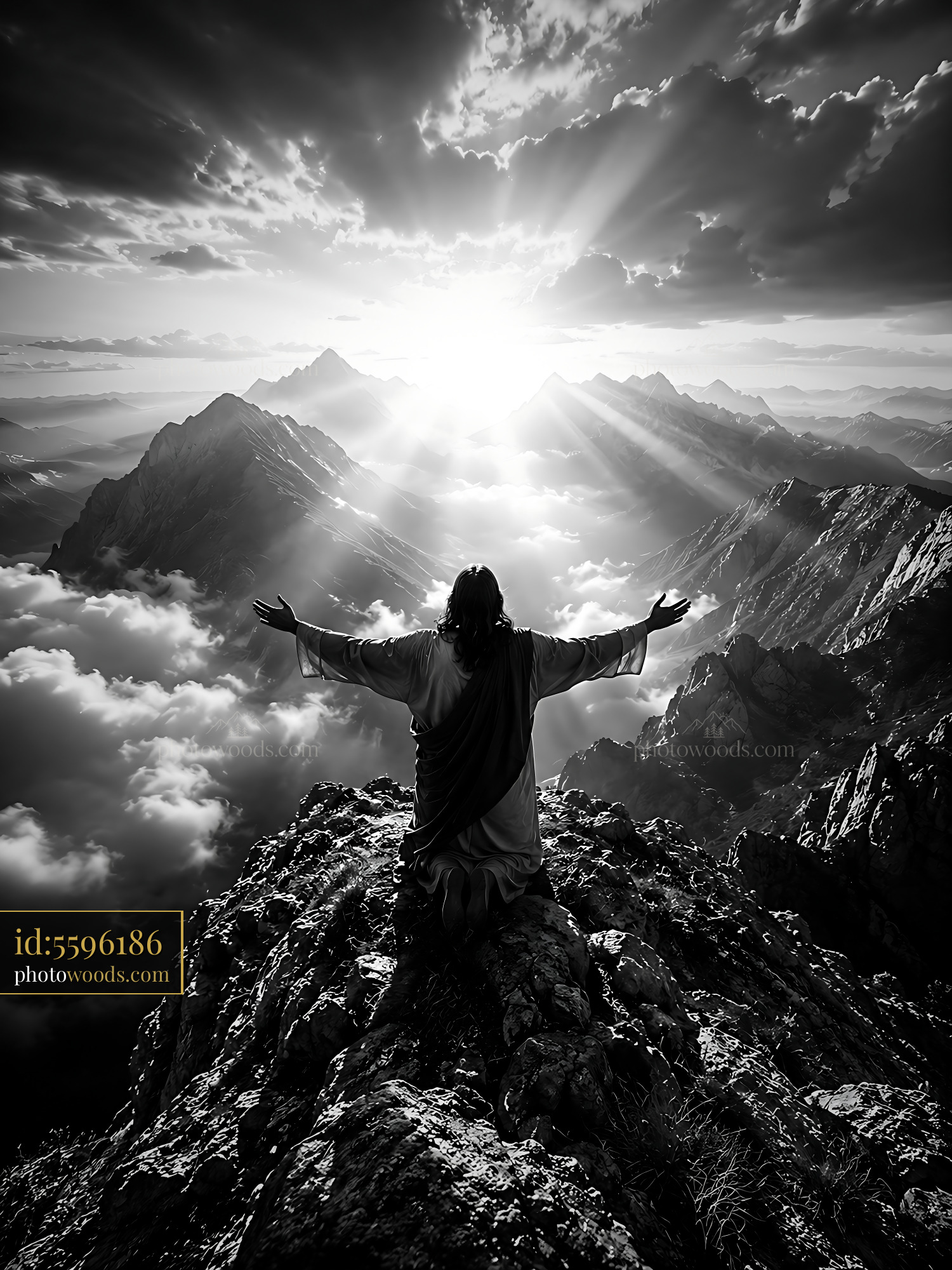 Person Standing on Mountain Top With Arms Raised at Sunrise