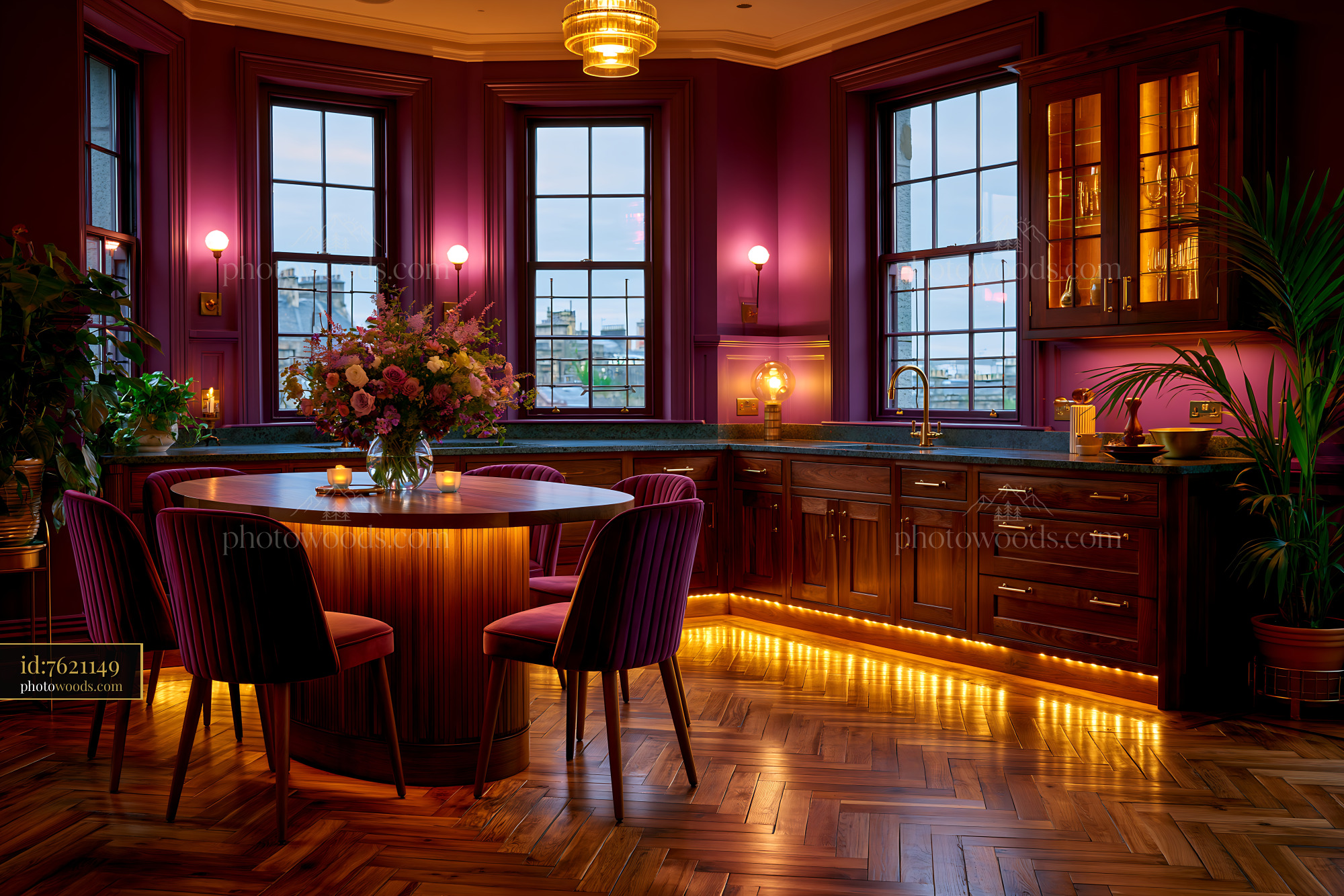 Luxury Kitchen With Brass Fixtures and Dark Oak Cabinetry