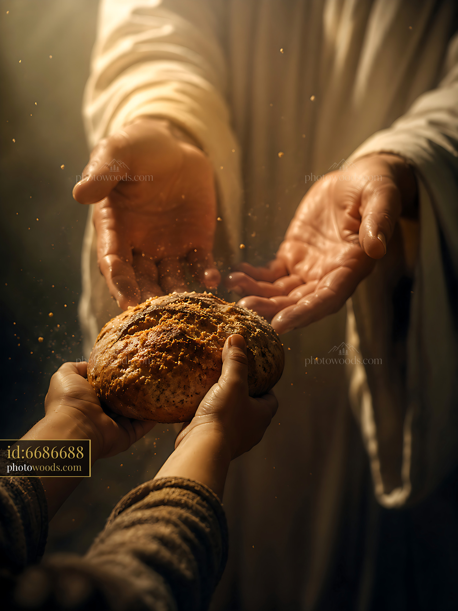 Hands Sharing Bread During a Moment of Connection and Generosity