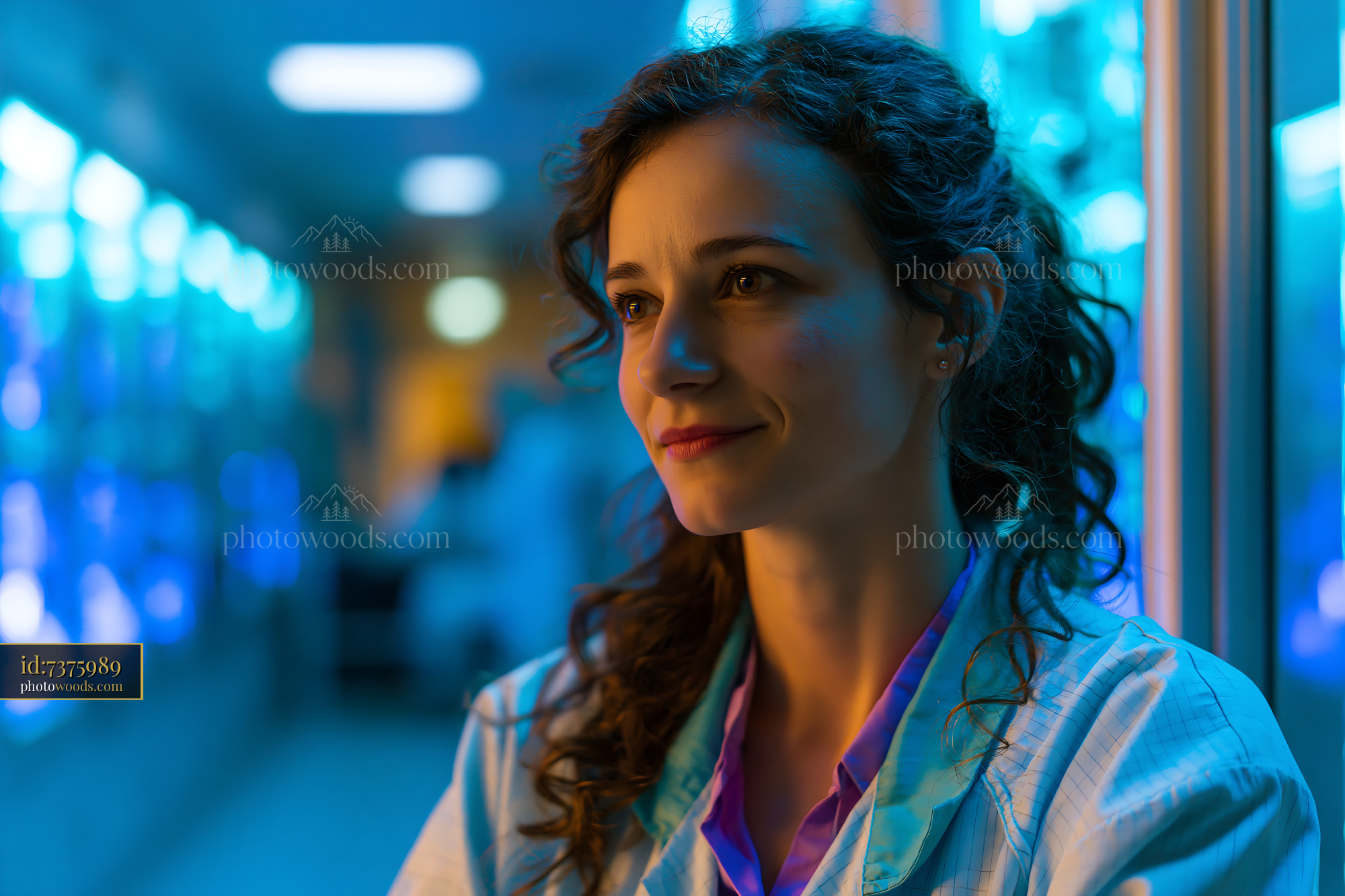 Researcher in a Laboratory With Blue Lighting