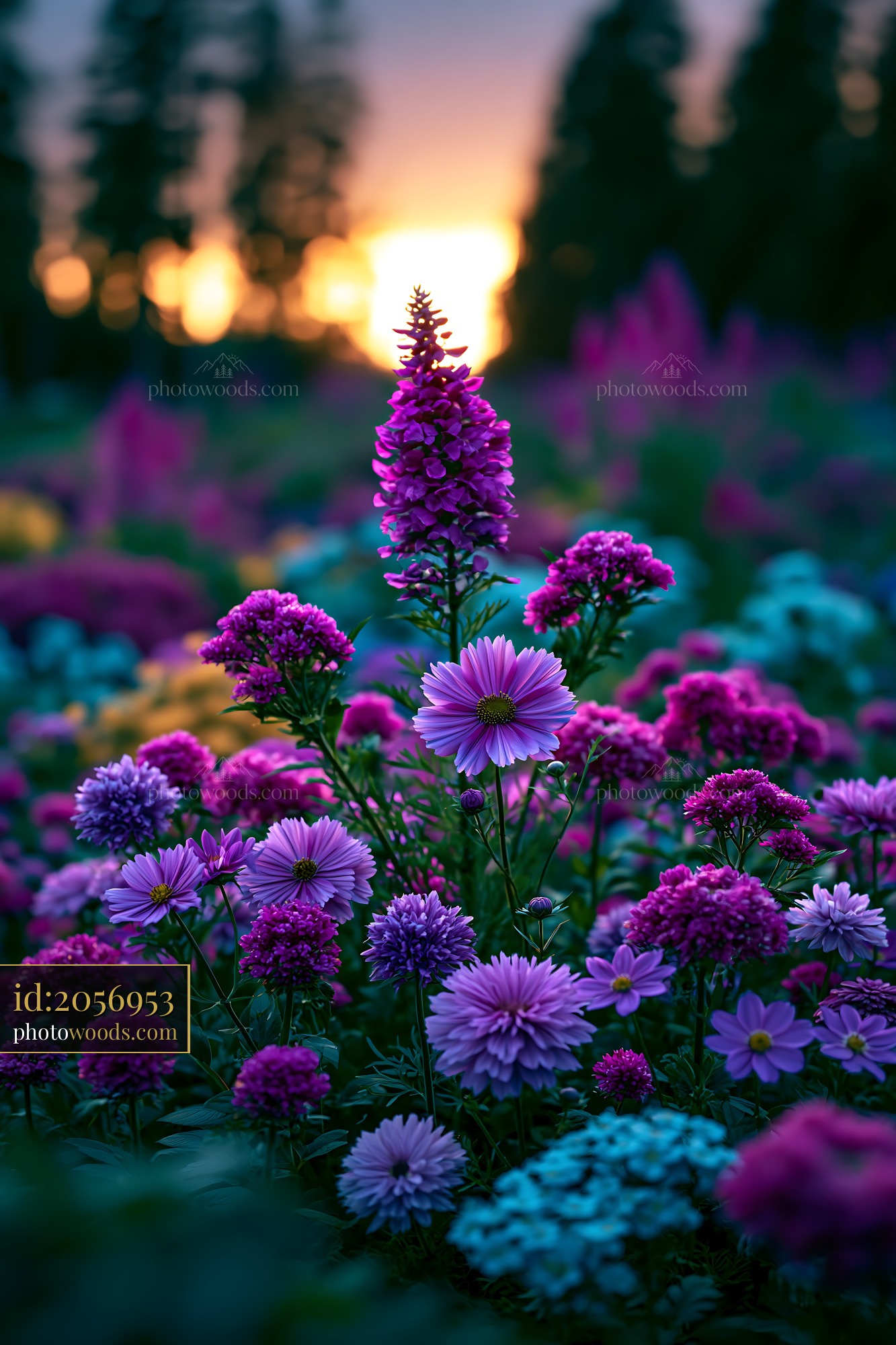 Flowers Bloom in Colors at Sunset in a Garden Field