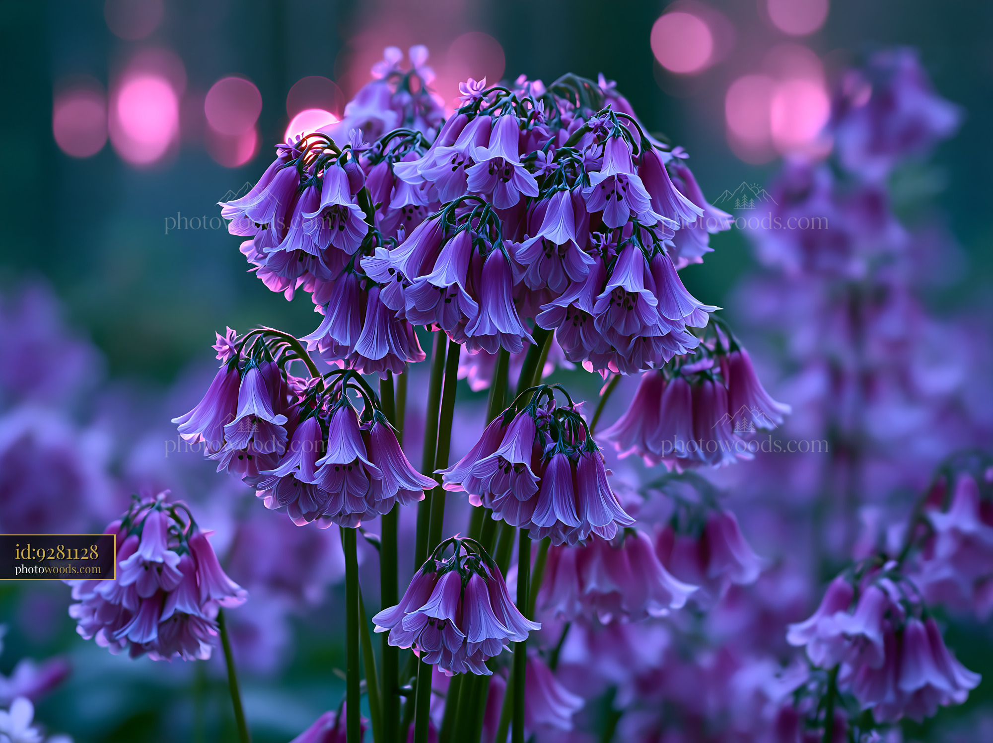 Purple Flowers Bloom in a Forest During Twilight Hours