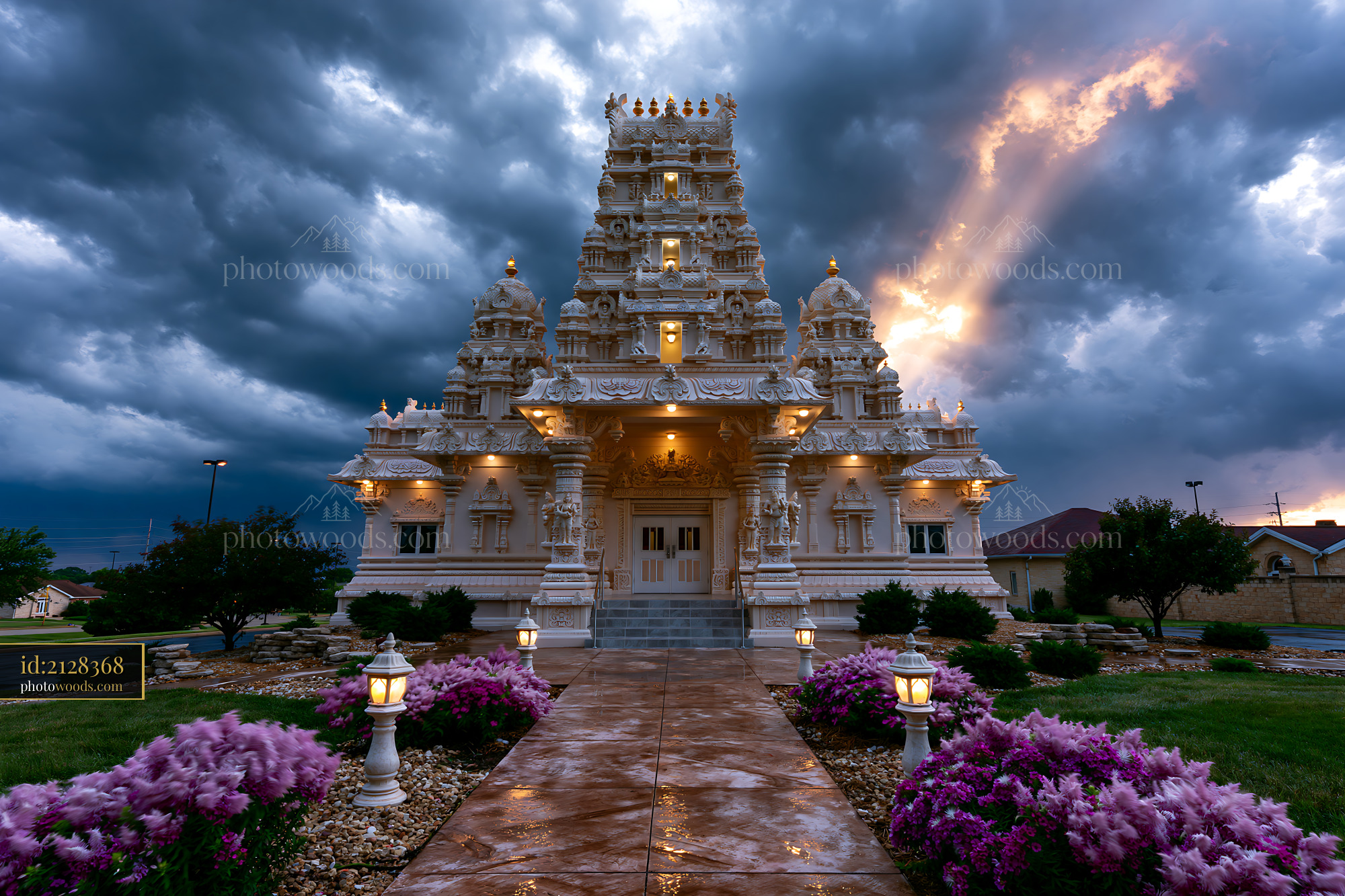 Hindu Temple With Ornate Architecture Under Moody Skies