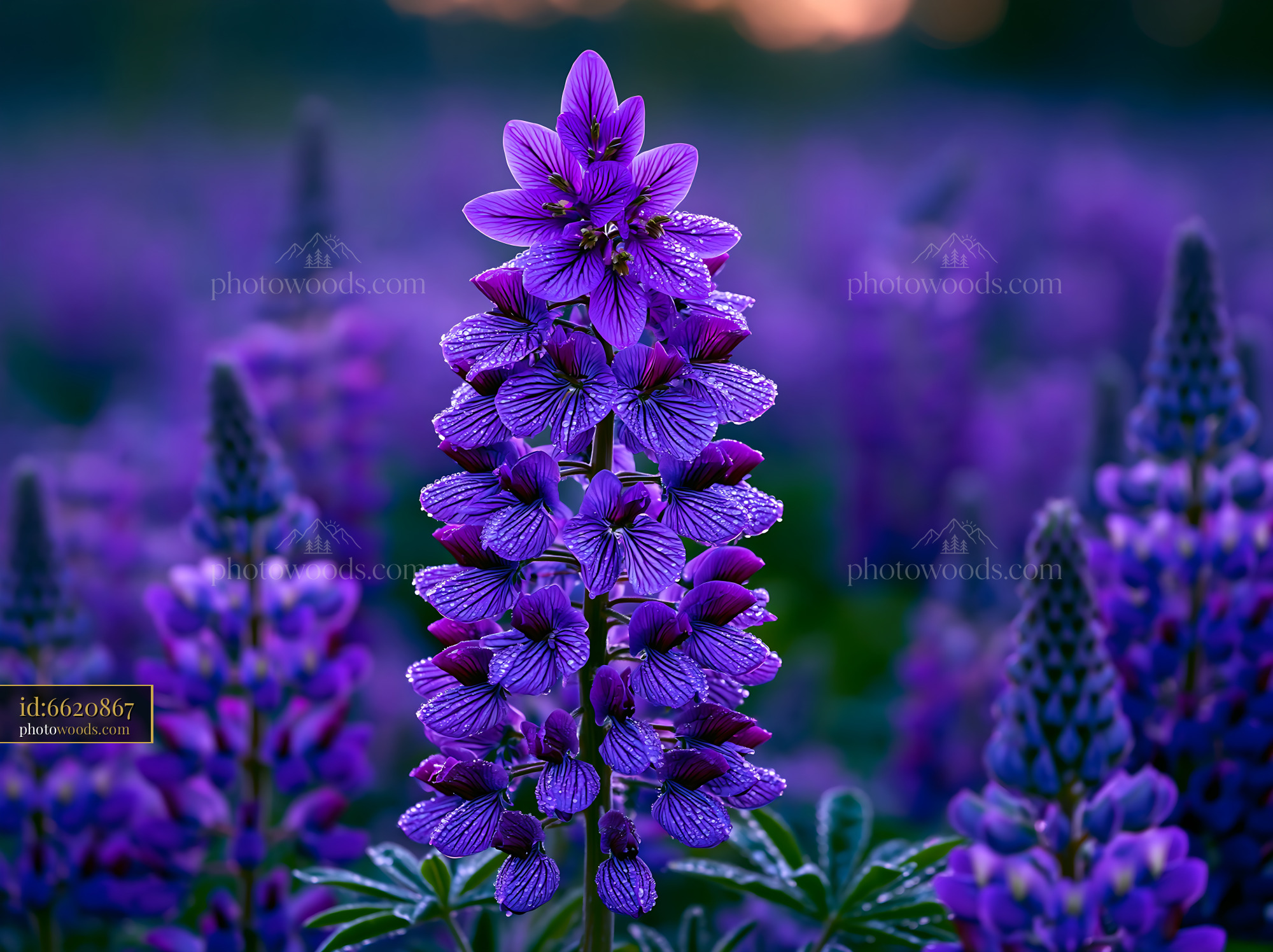 Purple Flowers Grow Tall in a Field During Twilight Hours