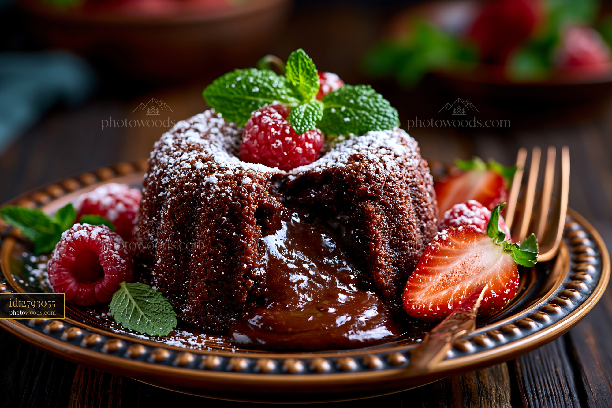 Chocolate Lava Cake With Molten Center and Fresh Berries