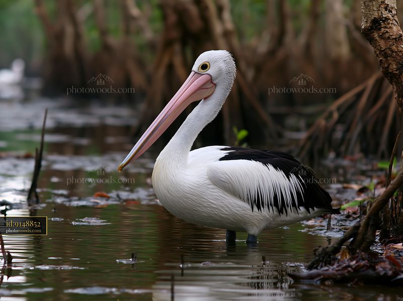 Australian Pelican Standing in a Coastal Lagoon