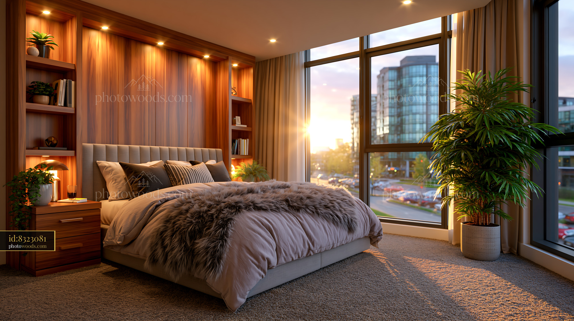 Modern Bedroom Design With Large Windows and City View