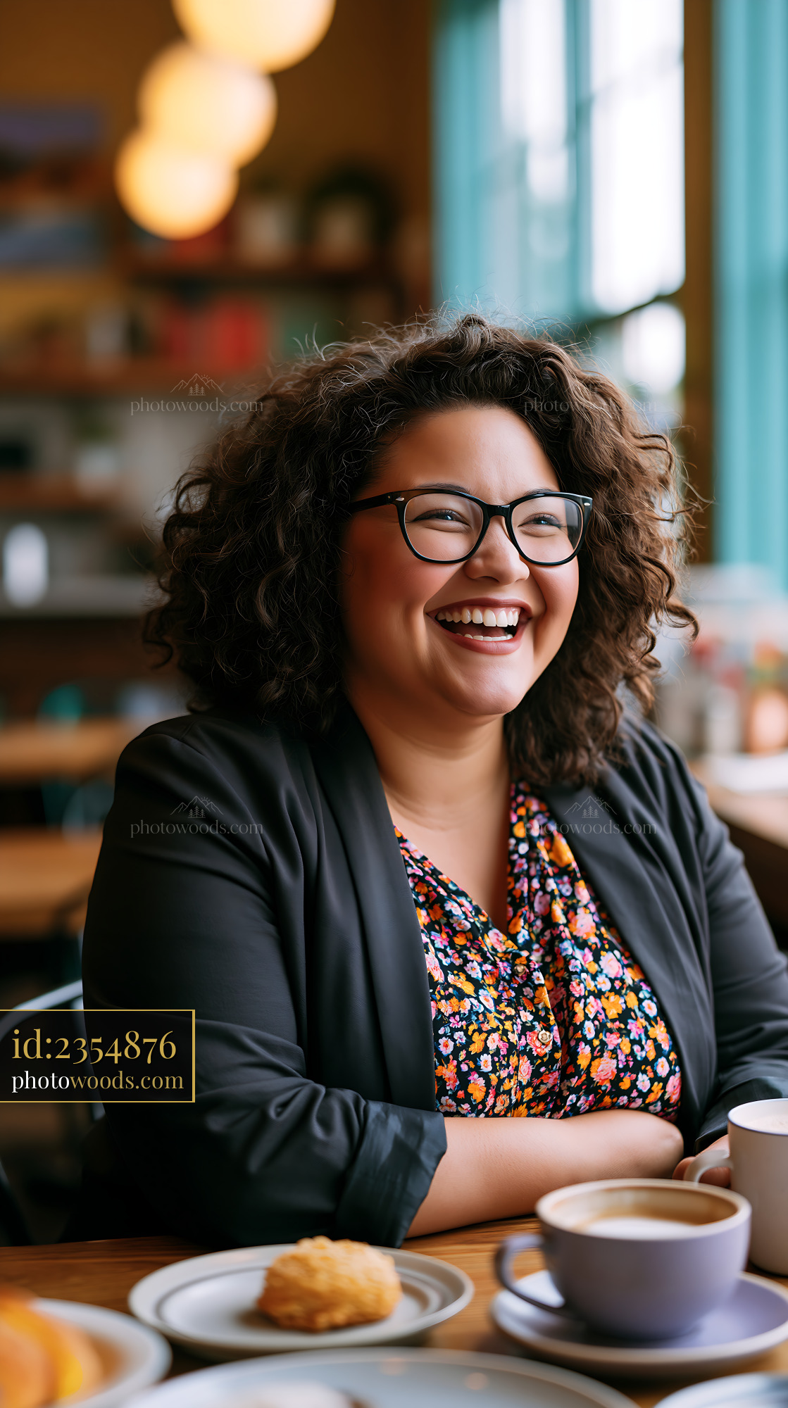 Cheerful Graphic Designer Smiling in a Cafe Setting
