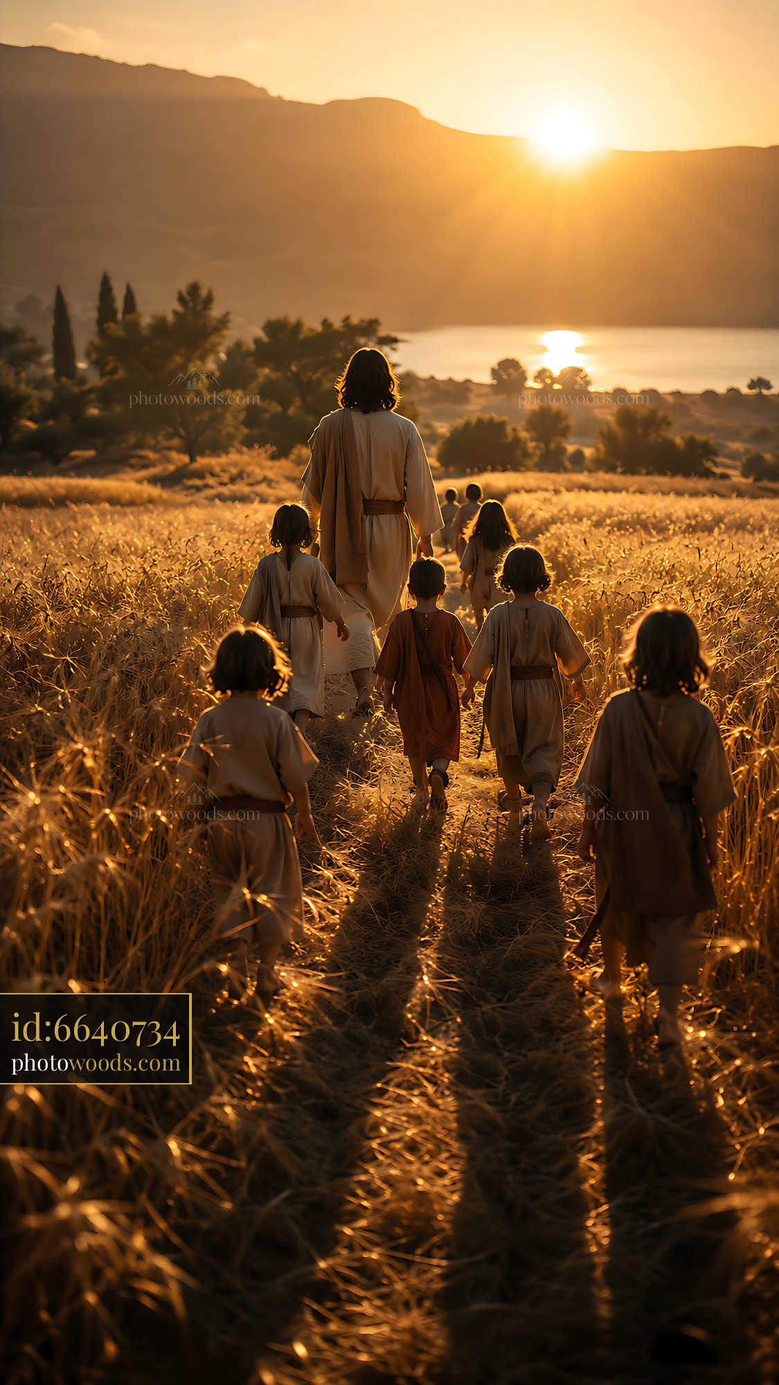 Group of People Walking in Wheat Field During Sunset