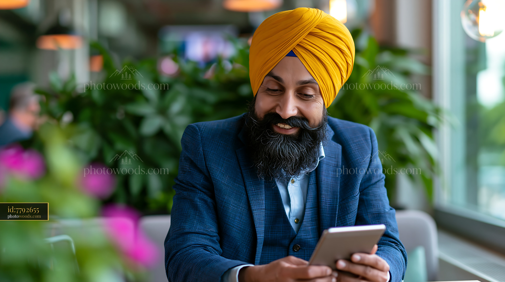 Sikh Consultant With Turban Using Smartphone in Modern Office