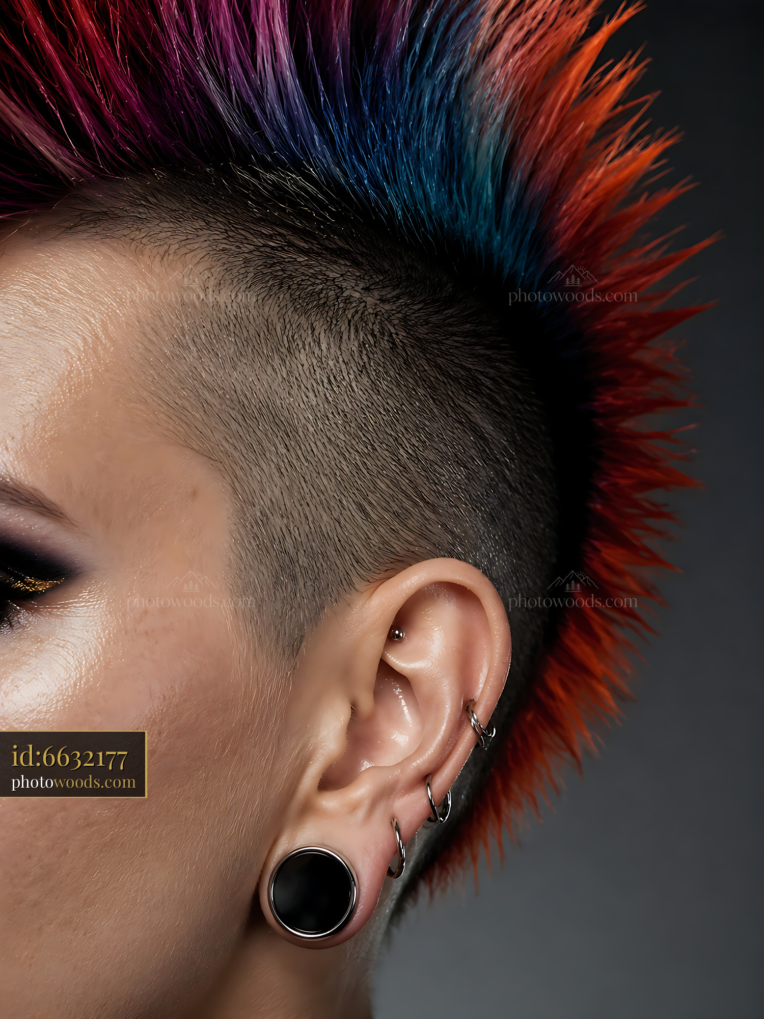 Hair Style Features Colorful Spikes With Piercings on Display