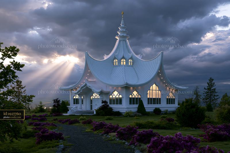 Ornate white building beneath dramatic storm clouds