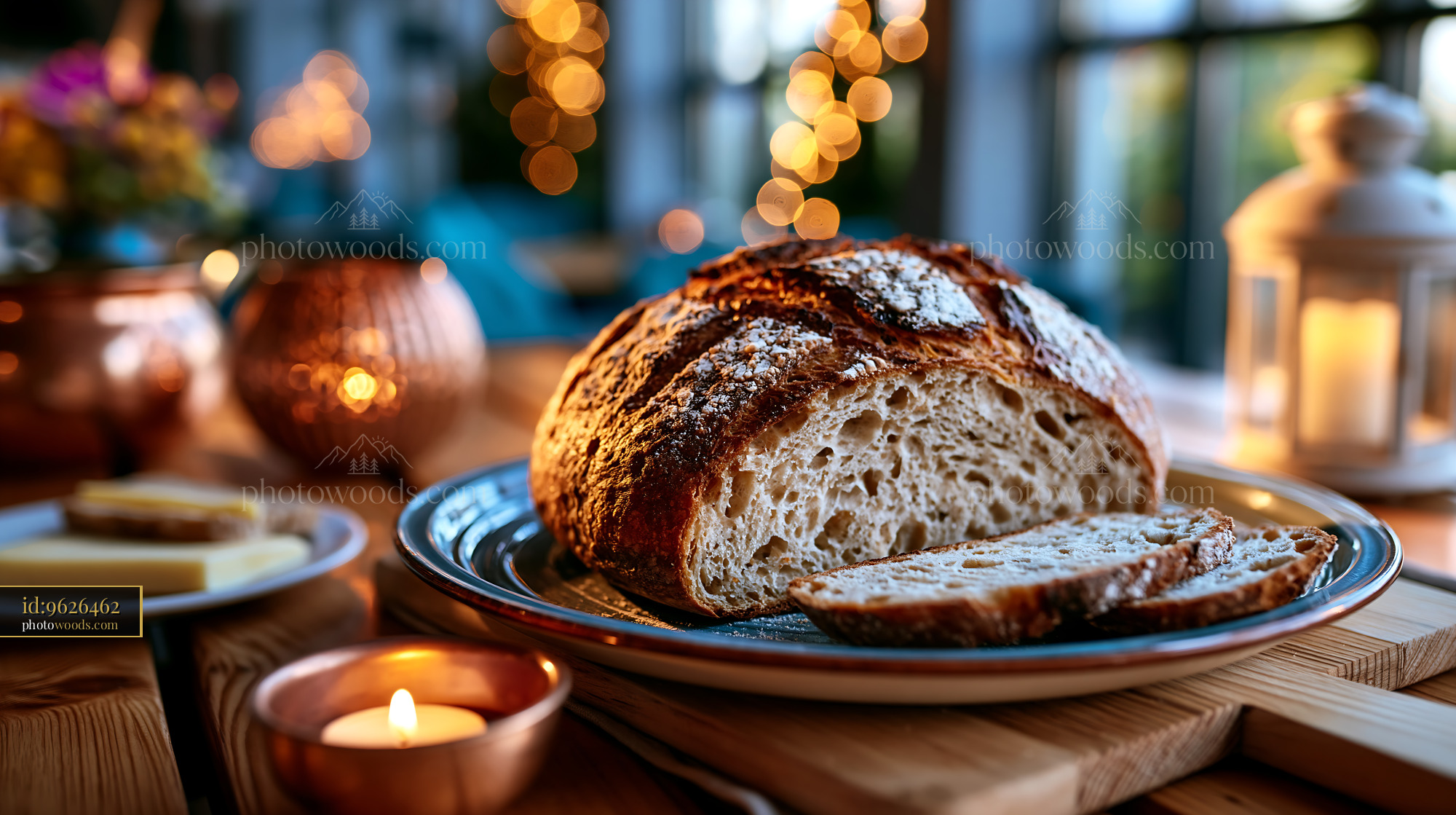 Rustic Sourdough Loaf on Table With Warm Candlelight