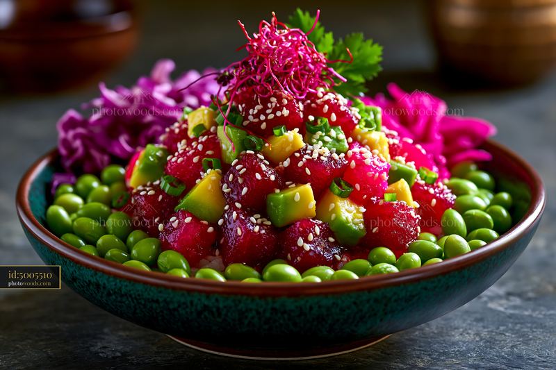 Colorful Poke Bowl With Tuna, Avocado, and Edamame