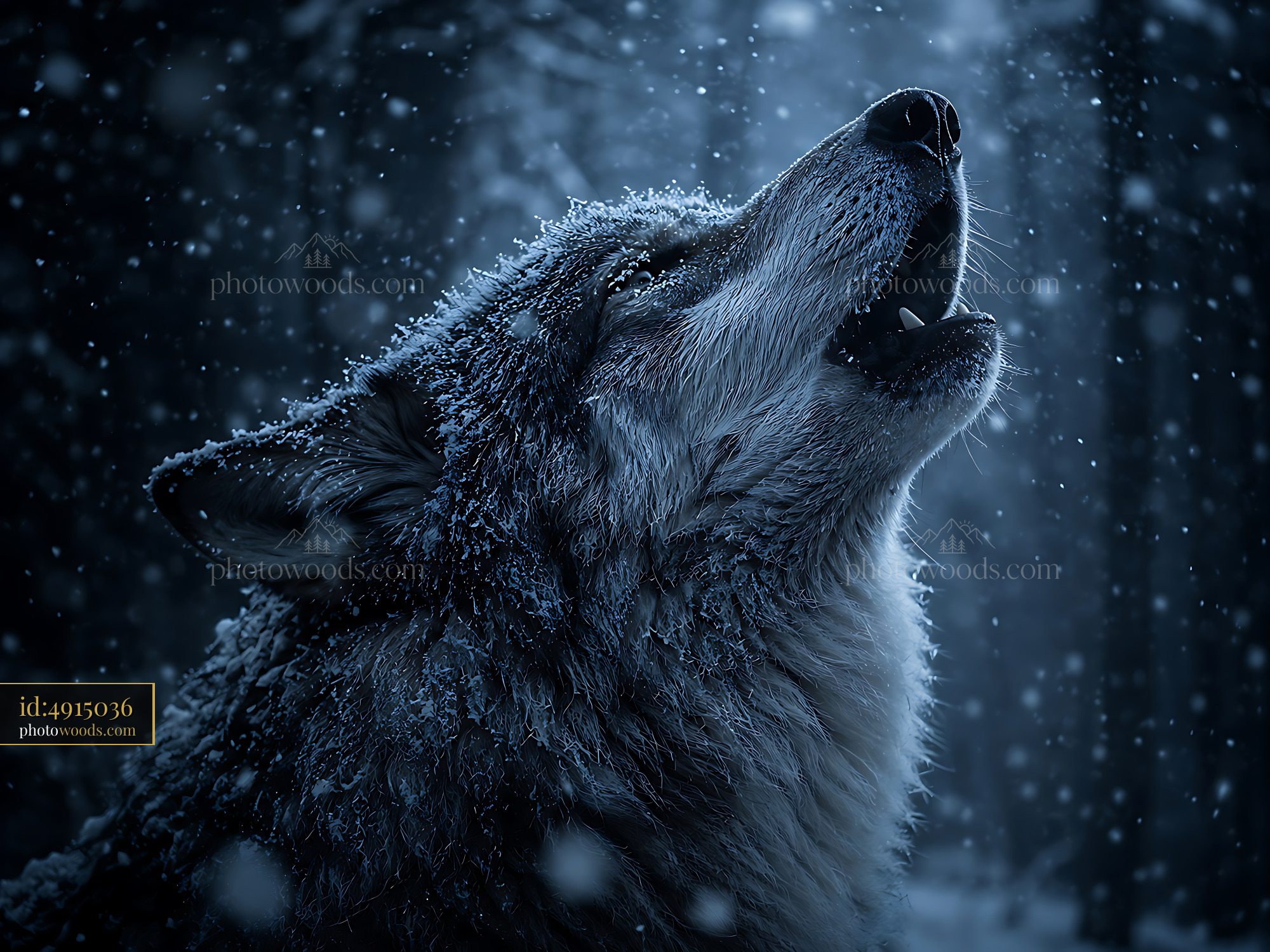 Wolf Howls in a Snowy Forest at Night Under a Dark Sky